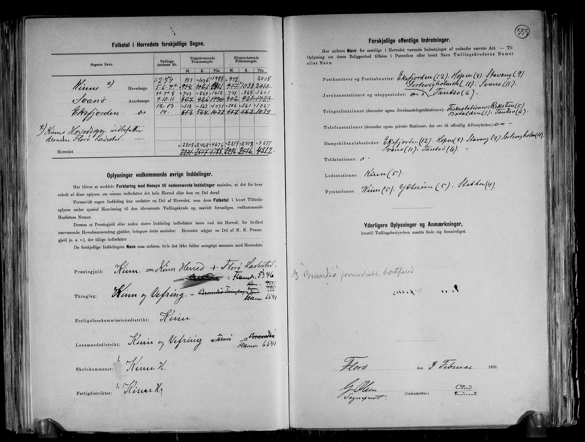 RA, 1891 census for 1437 Kinn, 1891, p. 3