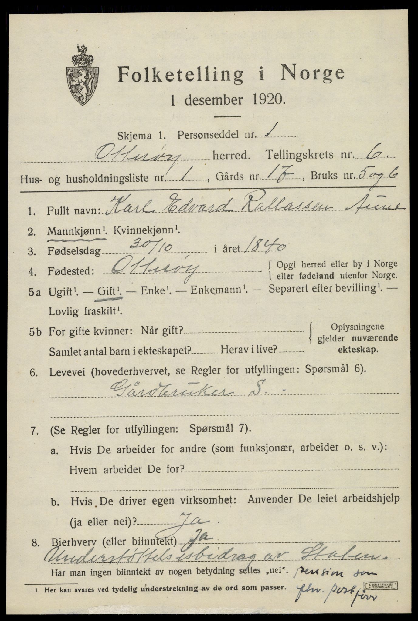 SAT, 1920 census for Otterøy, 1920, p. 2239