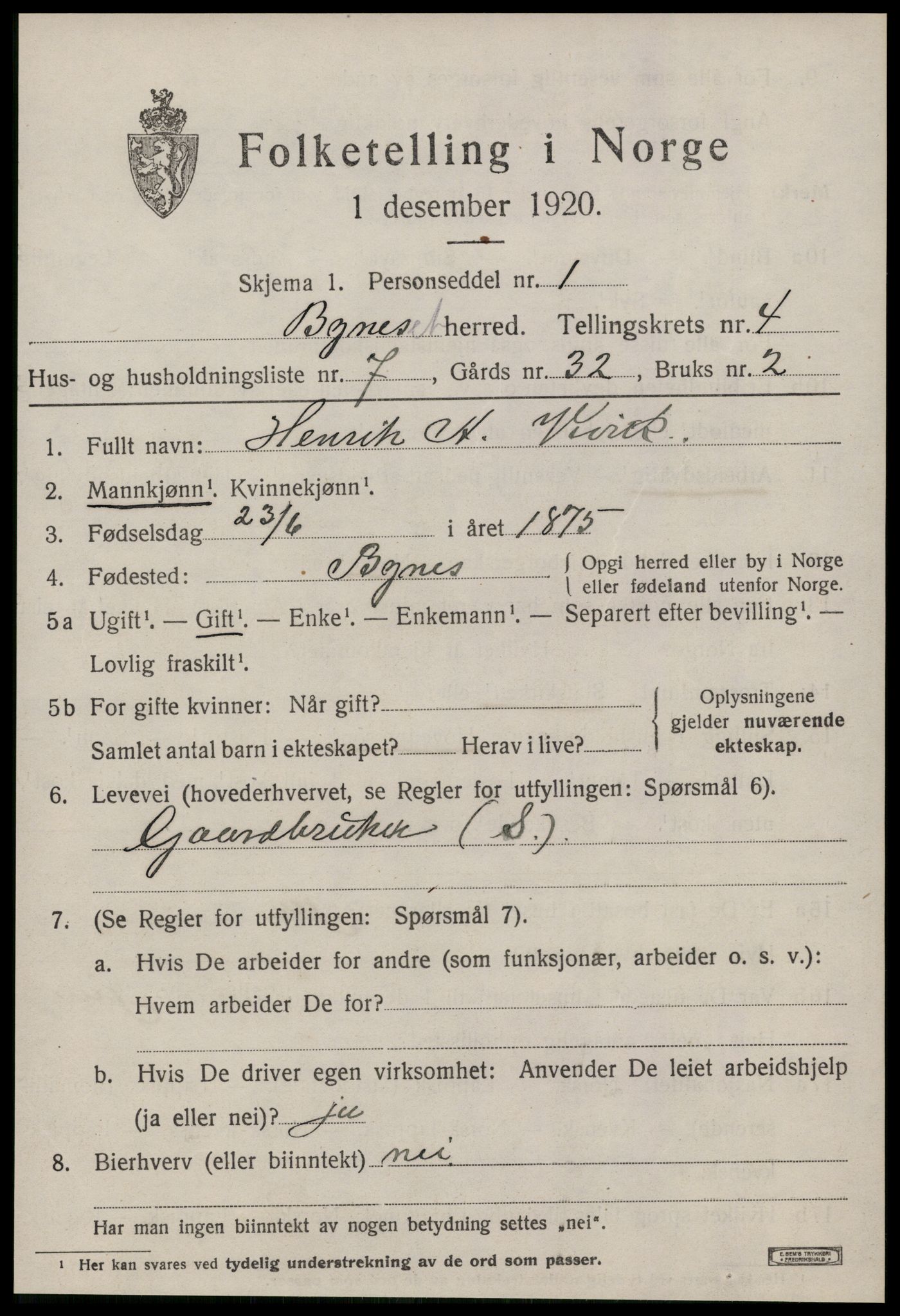 SAT, 1920 census for Byneset, 1920, p. 2146