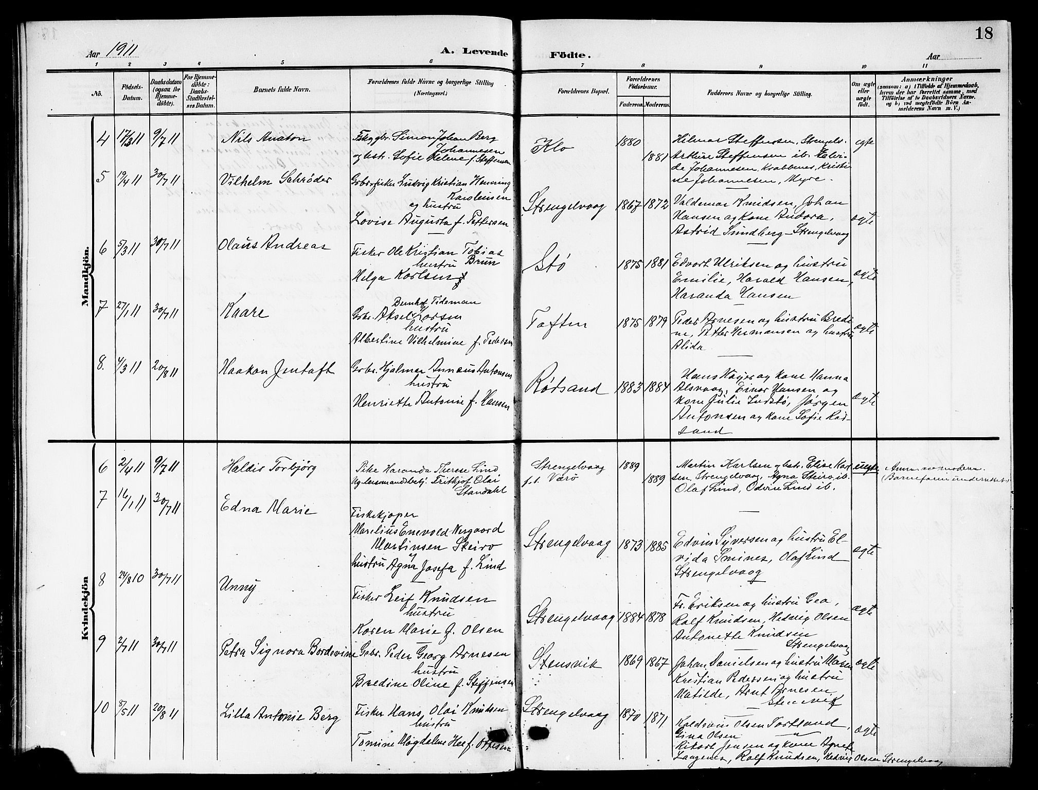 Ministerialprotokoller, klokkerbøker og fødselsregistre - Nordland, AV/SAT-A-1459/894/L1361: Parish register (copy) no. 894C04, 1905-1922, p. 18