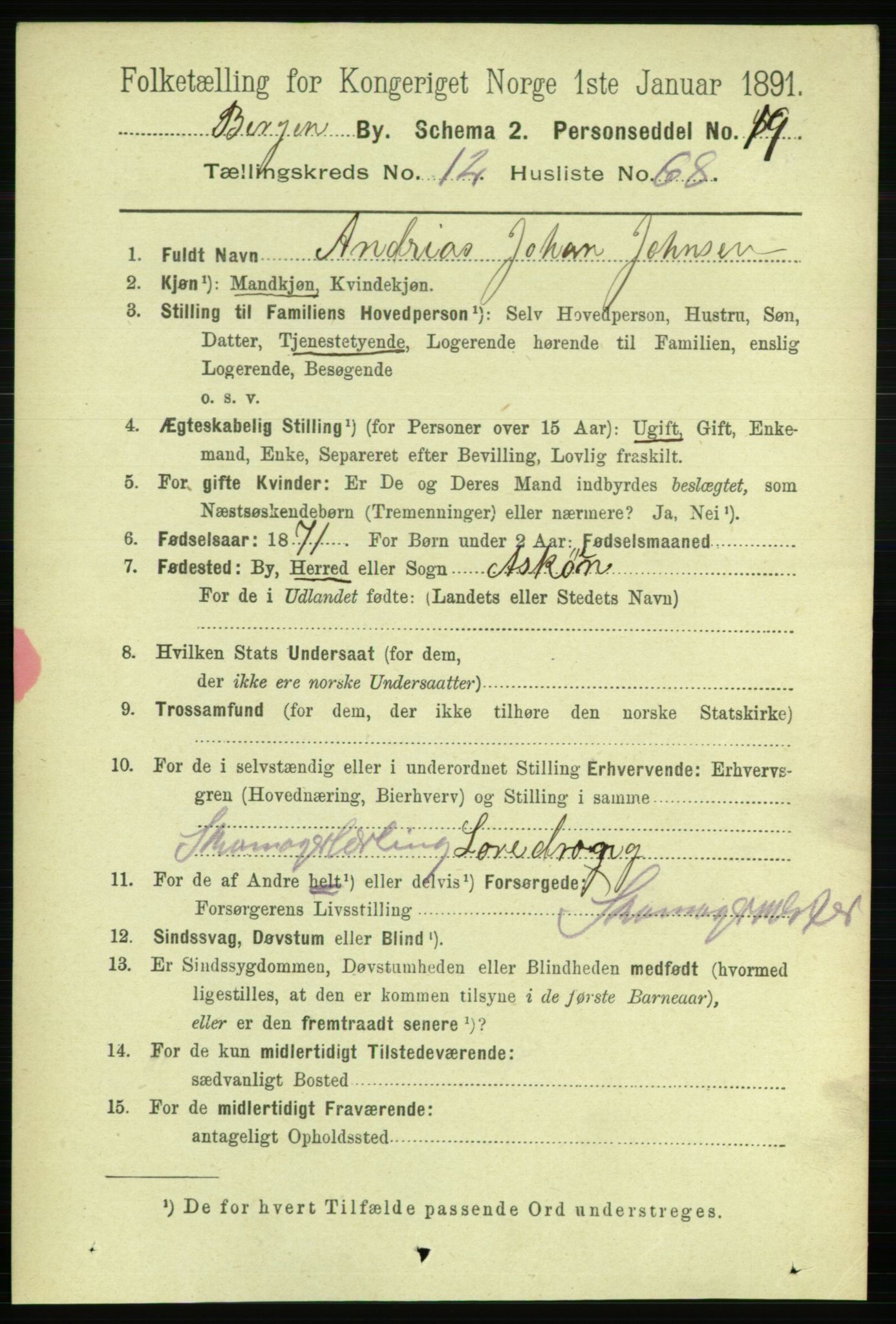 RA, 1891 Census for 1301 Bergen, 1891, p. 22017