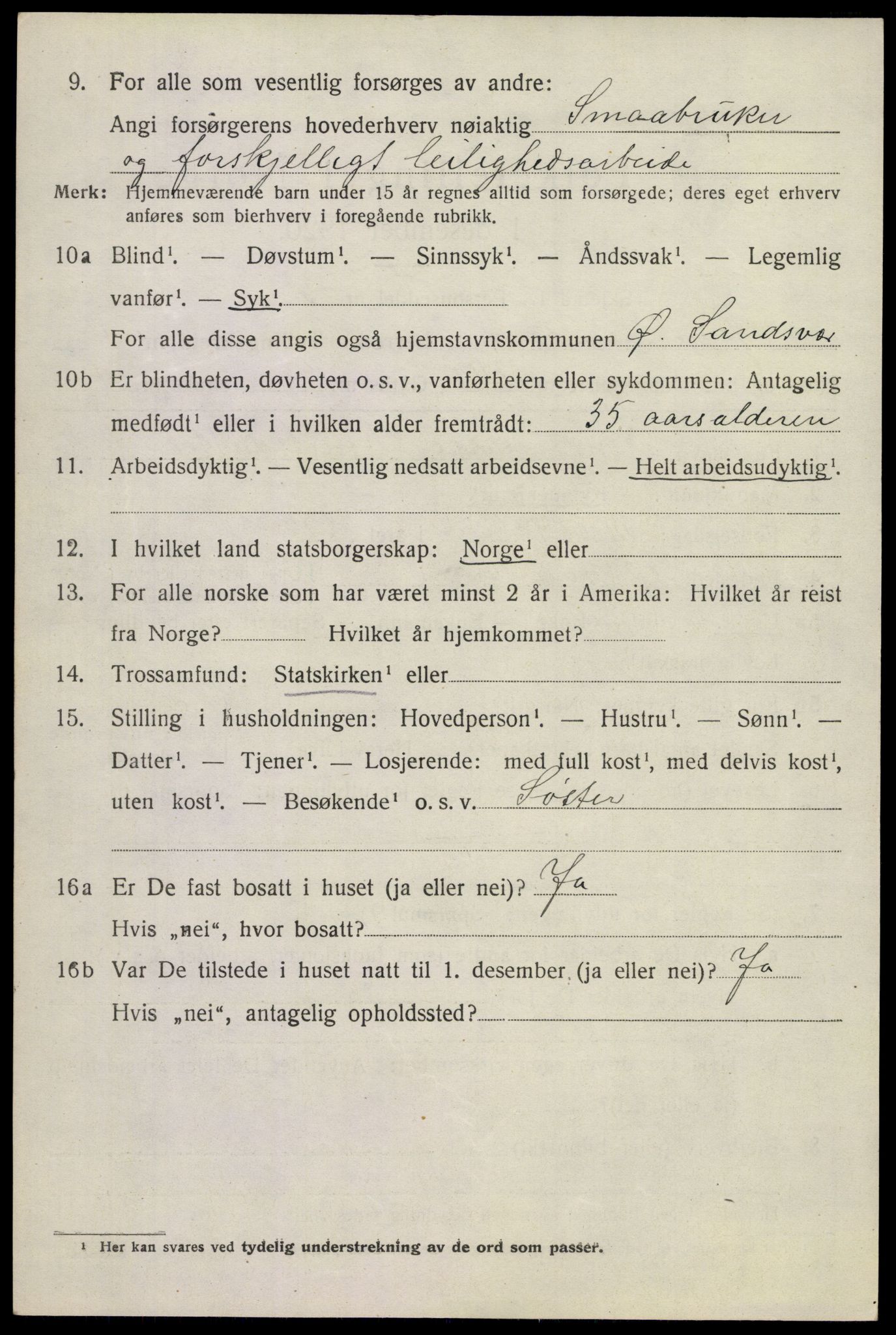 SAKO, 1920 census for Øvre Sandsvær, 1920, p. 2837