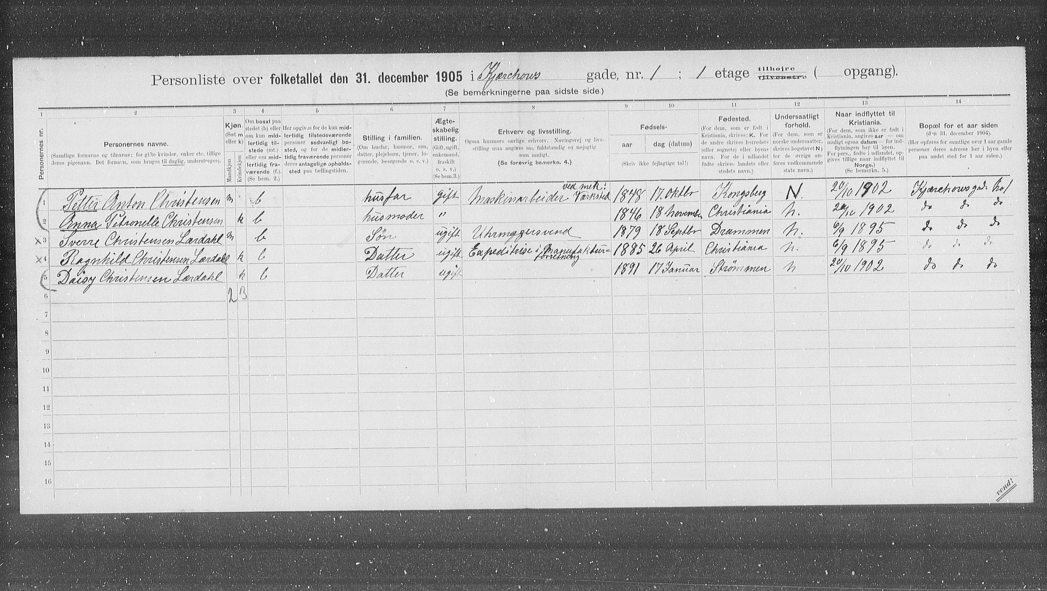 OBA, Municipal Census 1905 for Kristiania, 1905, p. 26905