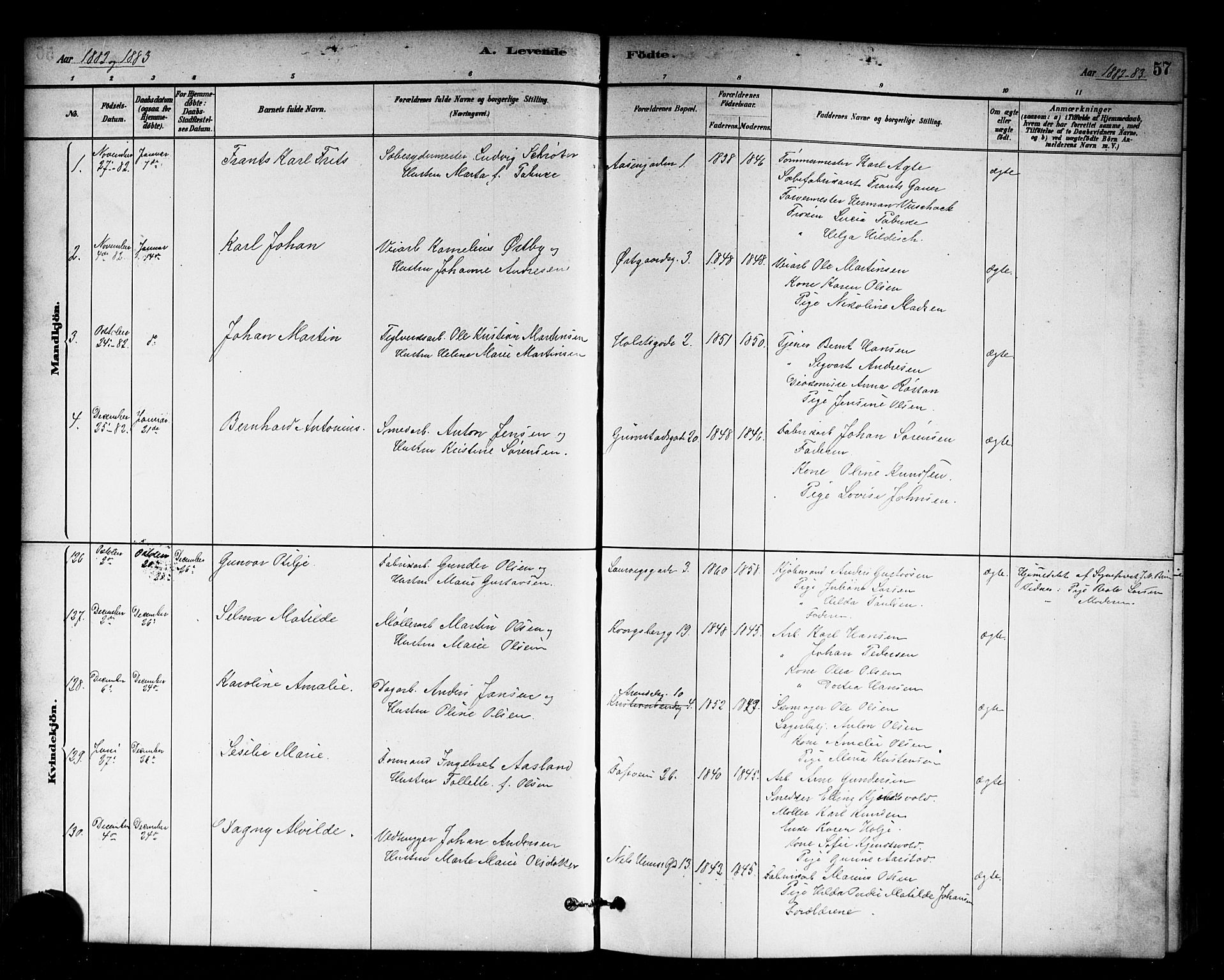 Sagene prestekontor Kirkebøker, SAO/A-10796/G/L0001: Parish register (copy) no. 1, 1880-1891, p. 57