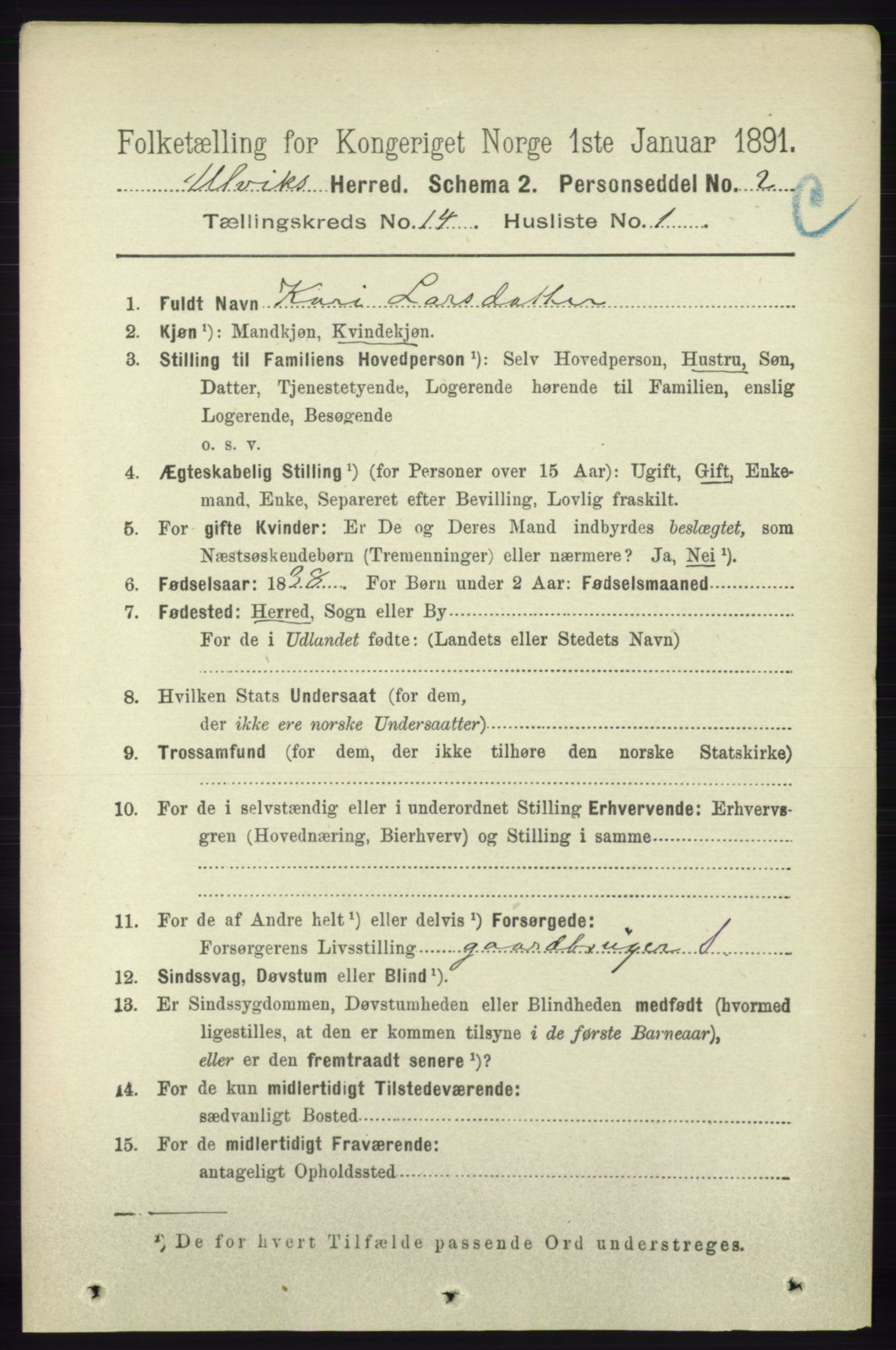 RA, 1891 census for 1233 Ulvik, 1891, p. 4276