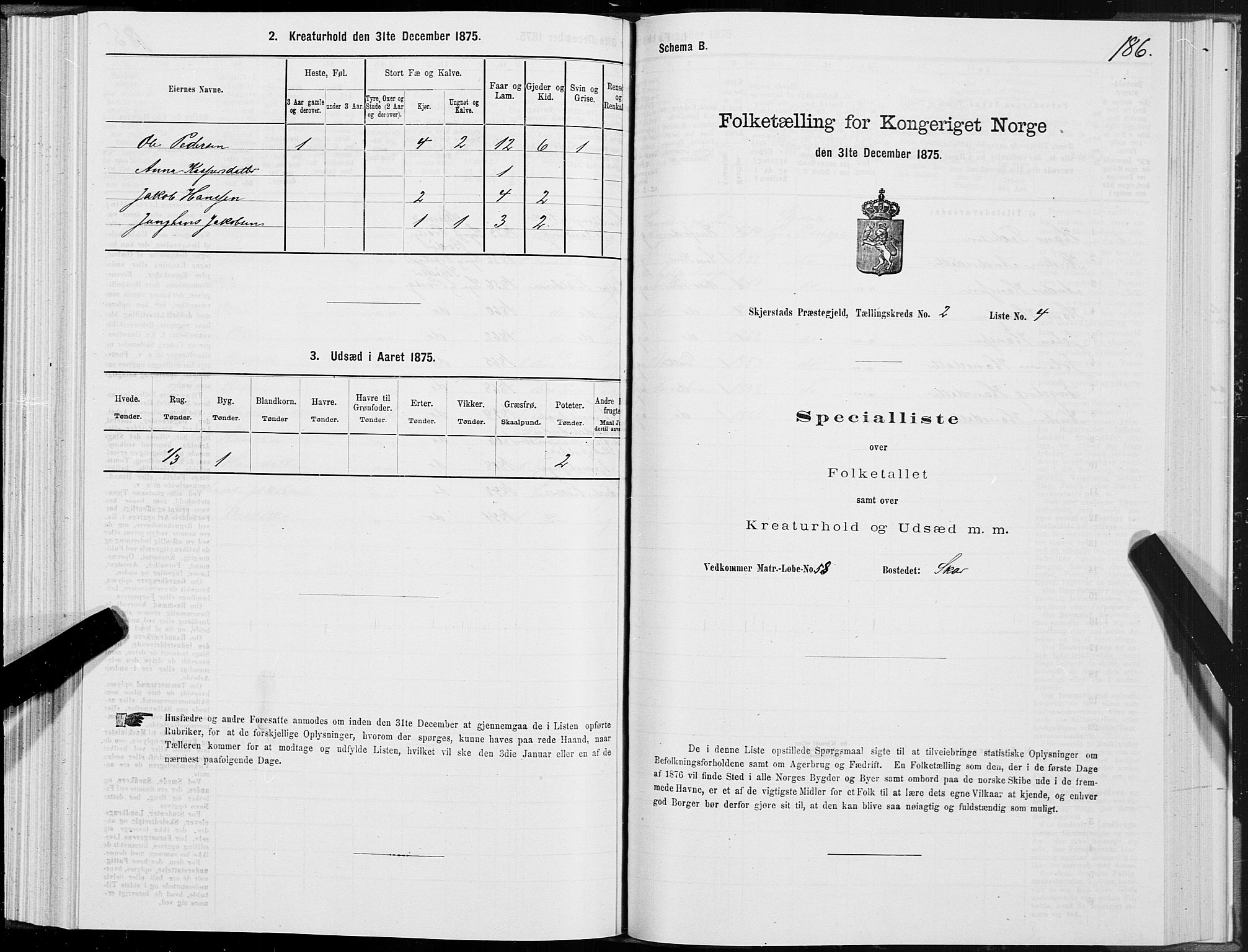 SAT, 1875 census for 1842P Skjerstad, 1875, p. 1186