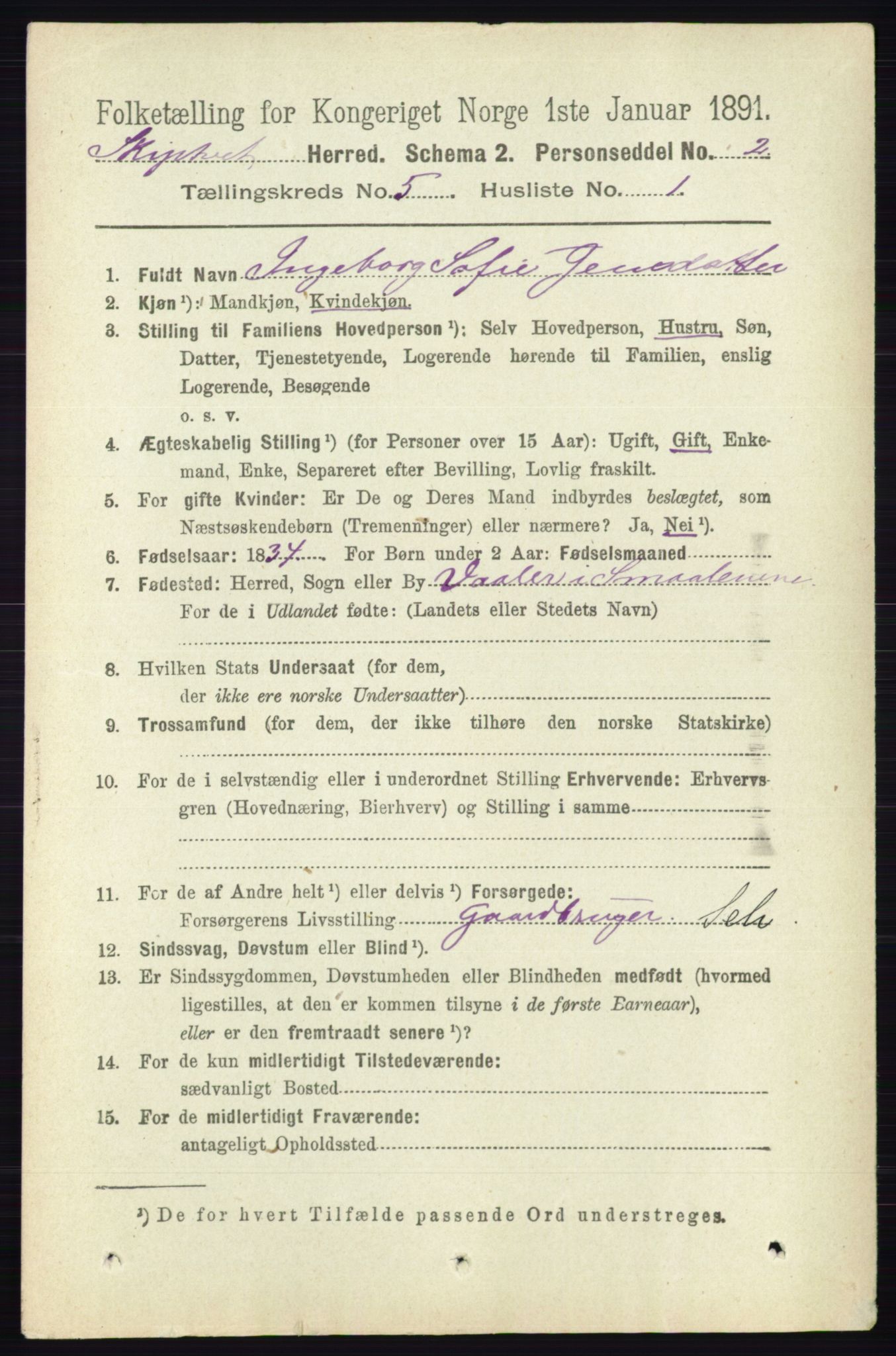 RA, 1891 census for 0127 Skiptvet, 1891, p. 2645