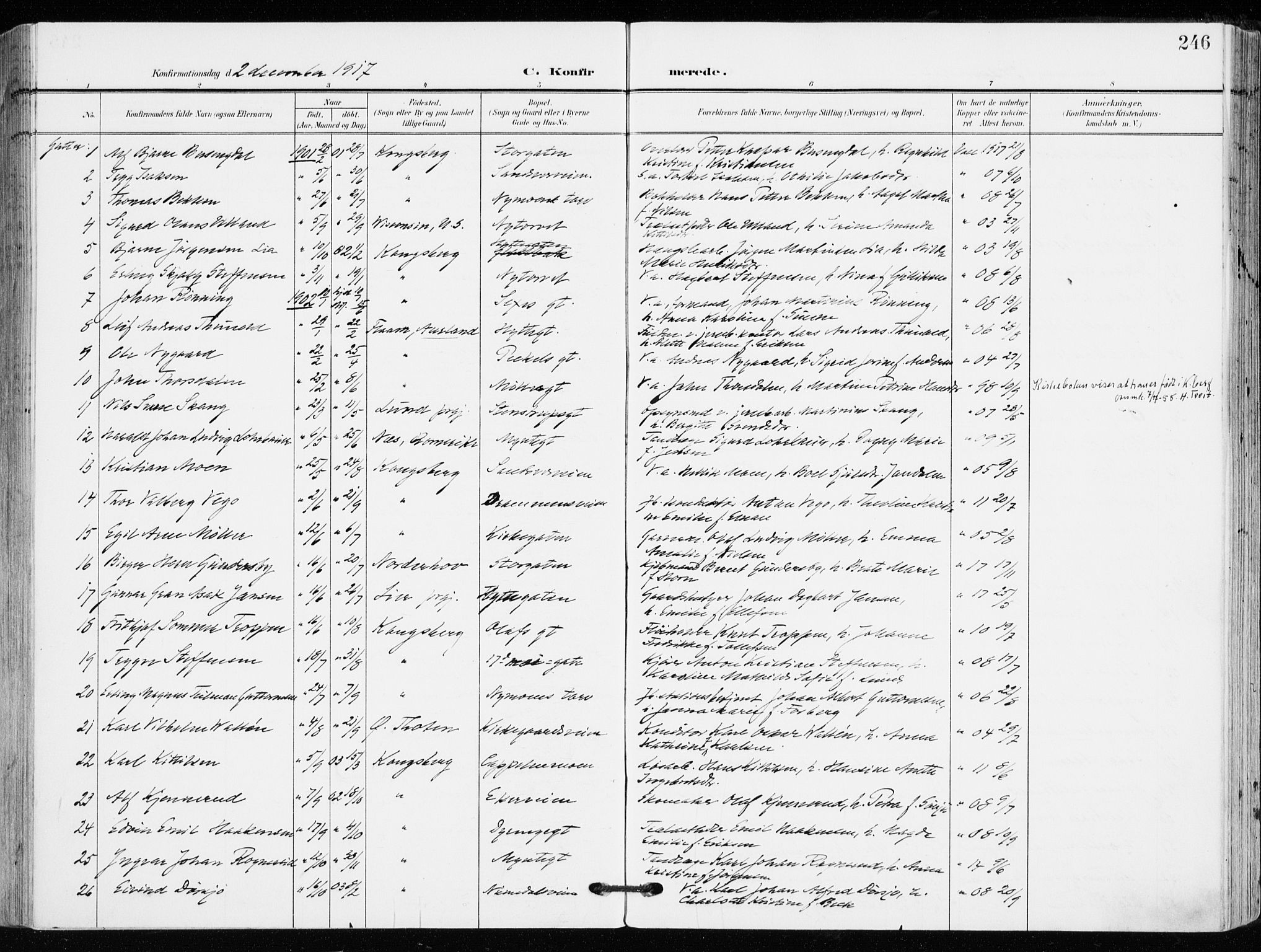 Kongsberg kirkebøker, AV/SAKO-A-22/F/Fb/L0004: Parish register (official) no. II 4, 1906-1918, p. 246