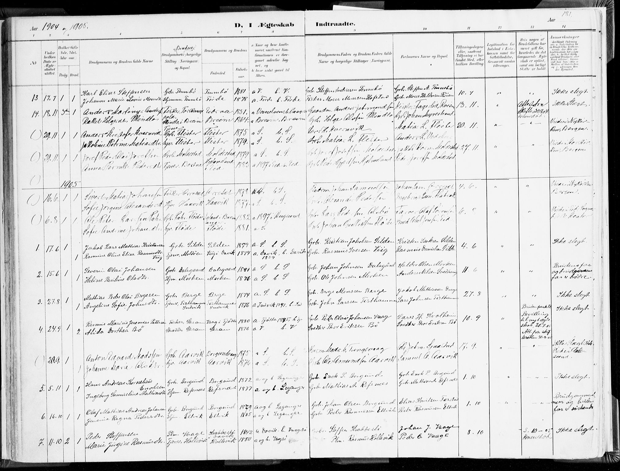 Selje sokneprestembete, SAB/A-99938/H/Ha/Haa/Haab: Parish register (official) no. B 2, 1891-1907, p. 181