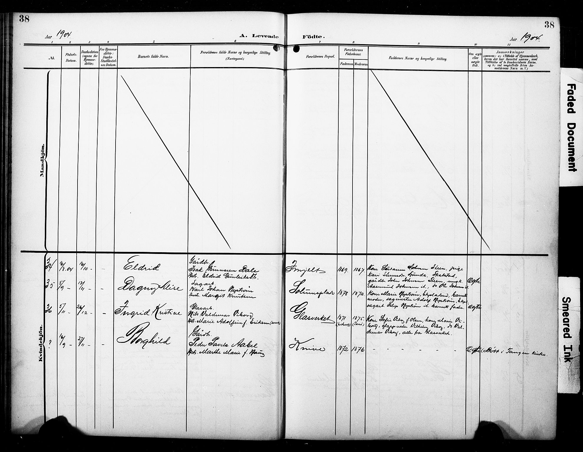 Skoger kirkebøker, AV/SAKO-A-59/G/Ga/L0003: Parish register (copy) no. I 3, 1900-1927, p. 38