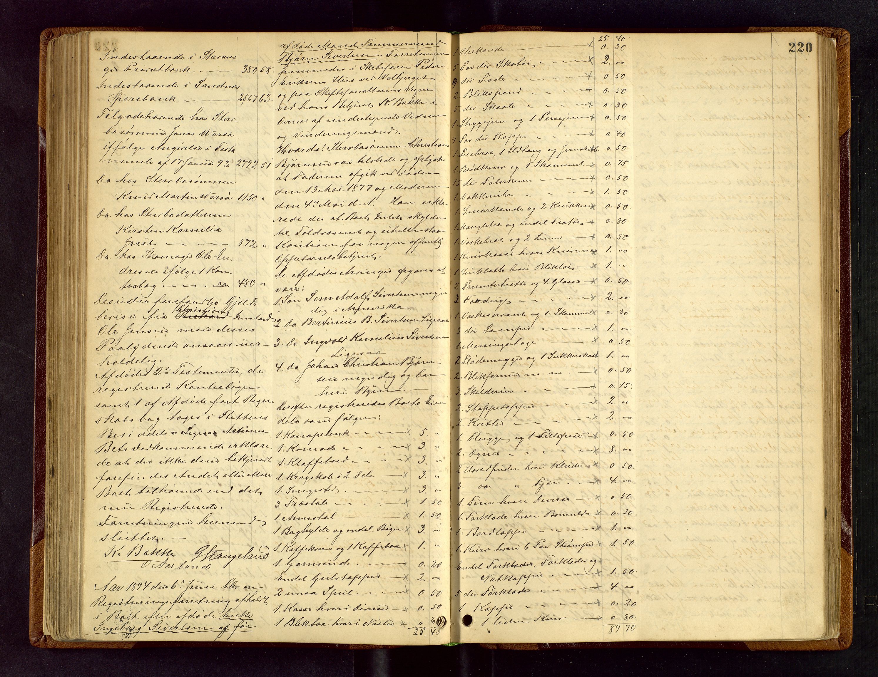 Stavanger skifteforvalter, AV/SAST-A-101412/001/5/53/533BA/L0001: Registreringsprotokoll, 1882-1902, p. 220