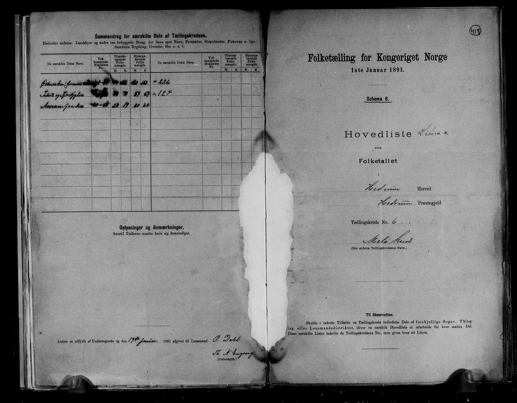 RA, 1891 census for 0727 Hedrum, 1891, p. 14