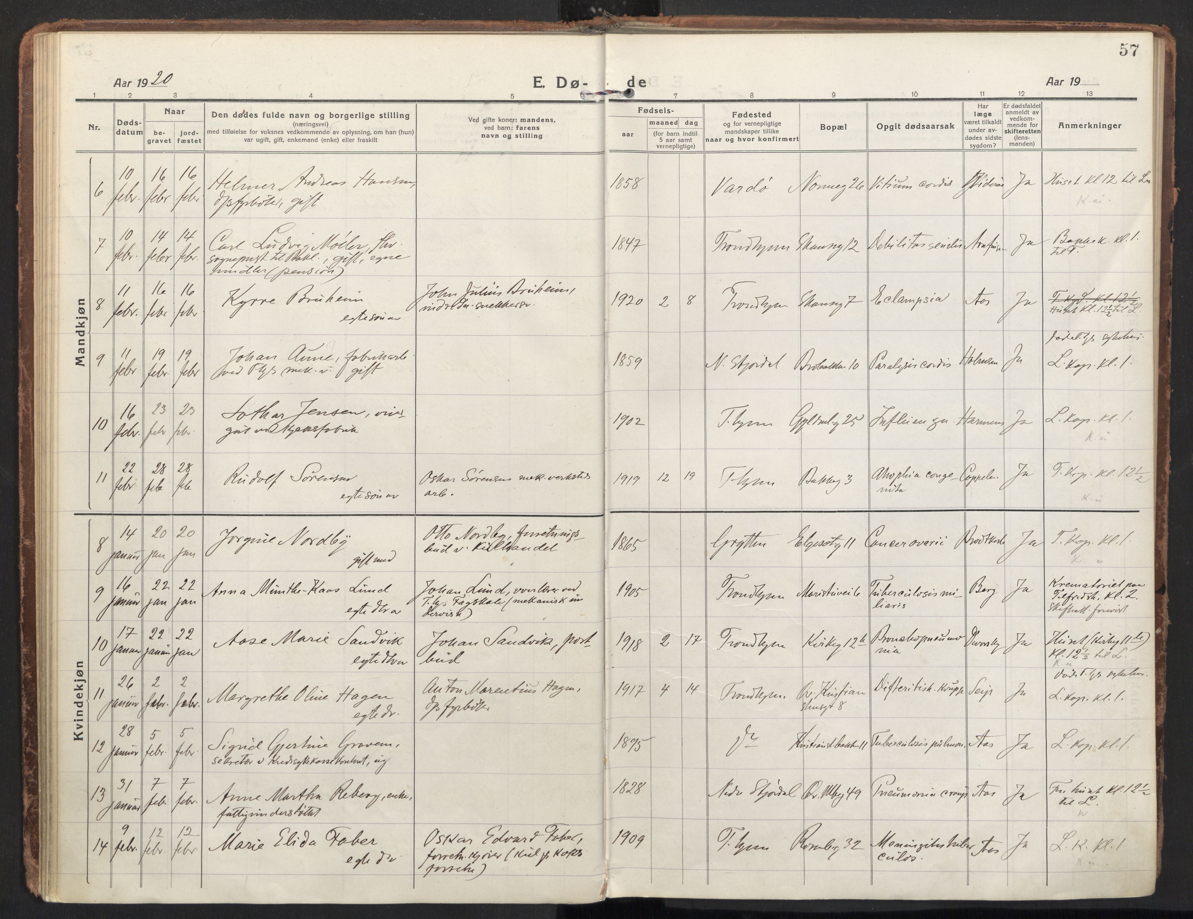 Ministerialprotokoller, klokkerbøker og fødselsregistre - Sør-Trøndelag, SAT/A-1456/604/L0207: Parish register (official) no. 604A27, 1917-1933, p. 57
