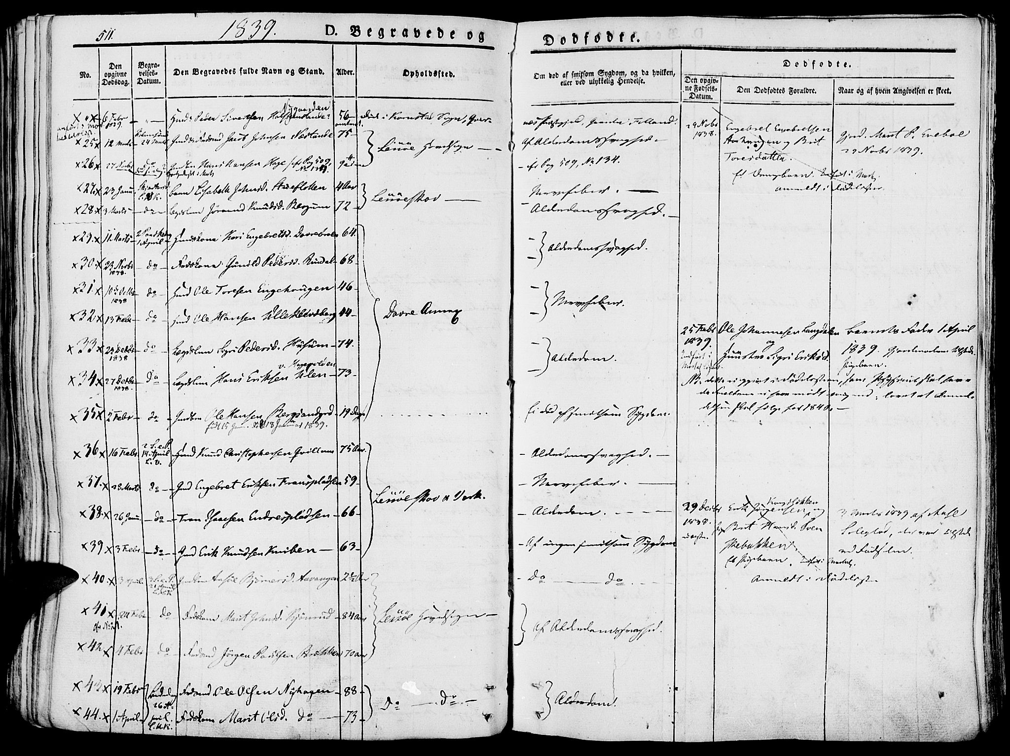 Lesja prestekontor, SAH/PREST-068/H/Ha/Haa/L0005: Parish register (official) no. 5, 1830-1842, p. 511