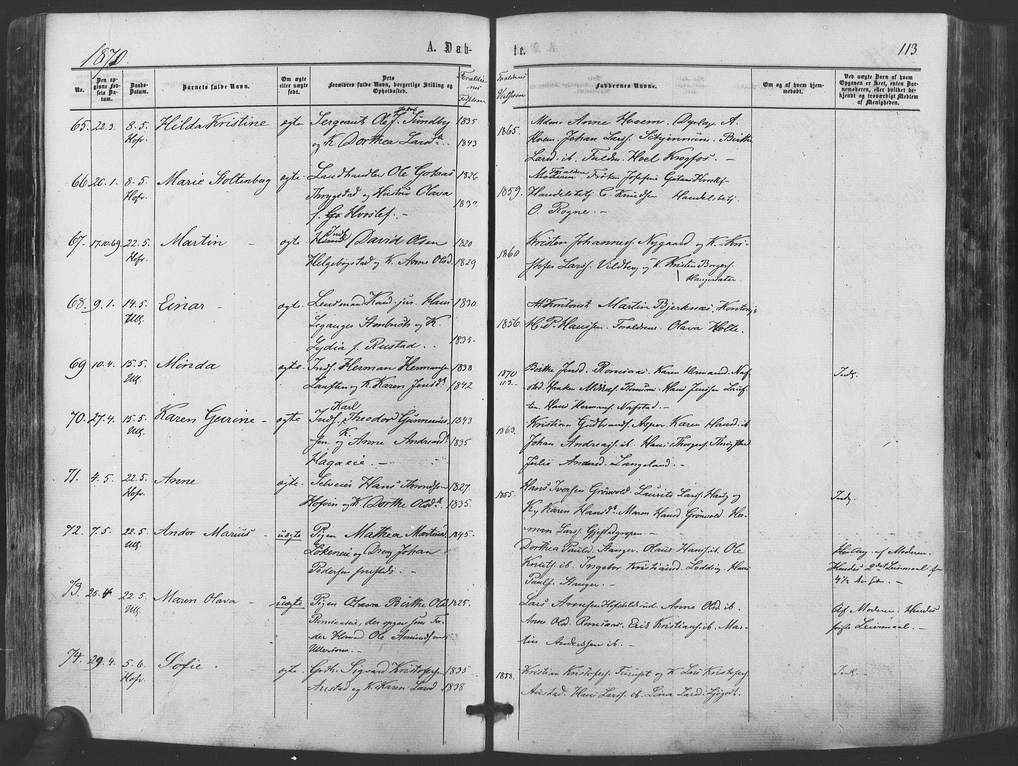 Ullensaker prestekontor Kirkebøker, SAO/A-10236a/F/Fa/L0016: Parish register (official) no. I 16, 1863-1875, p. 113