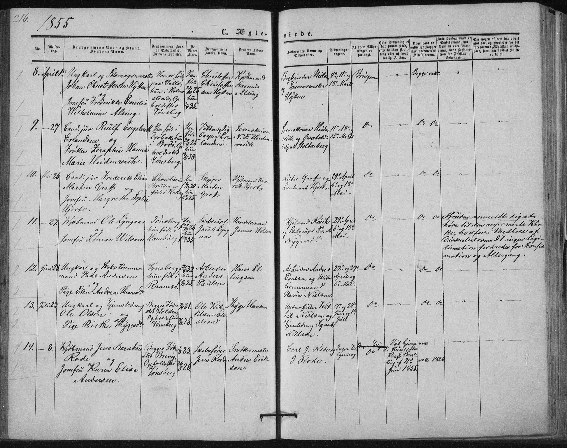 Tønsberg kirkebøker, SAKO/A-330/F/Fa/L0008: Parish register (official) no. I 8, 1855-1864, p. 216