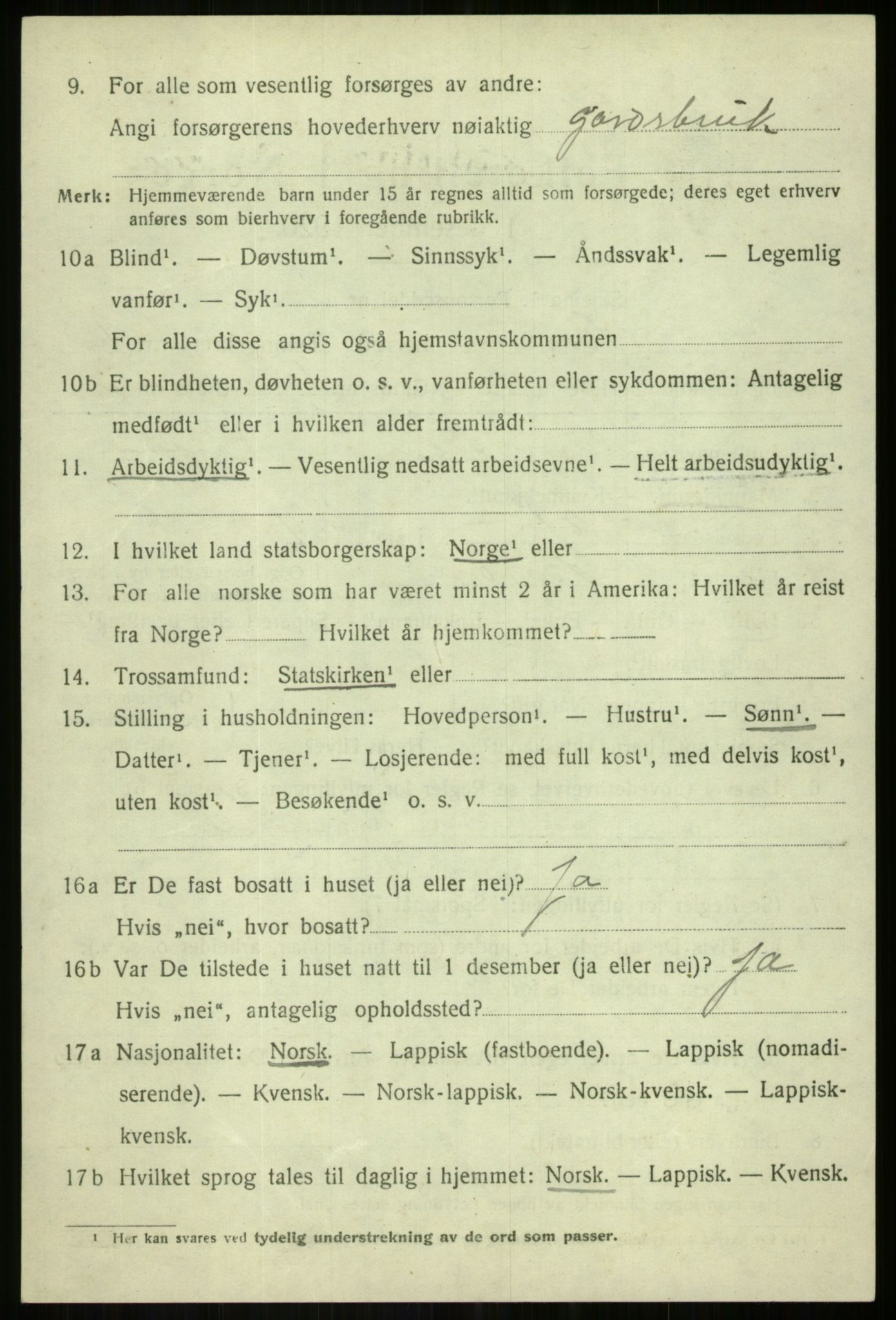 SATØ, 1920 census for Bardu, 1920, p. 951