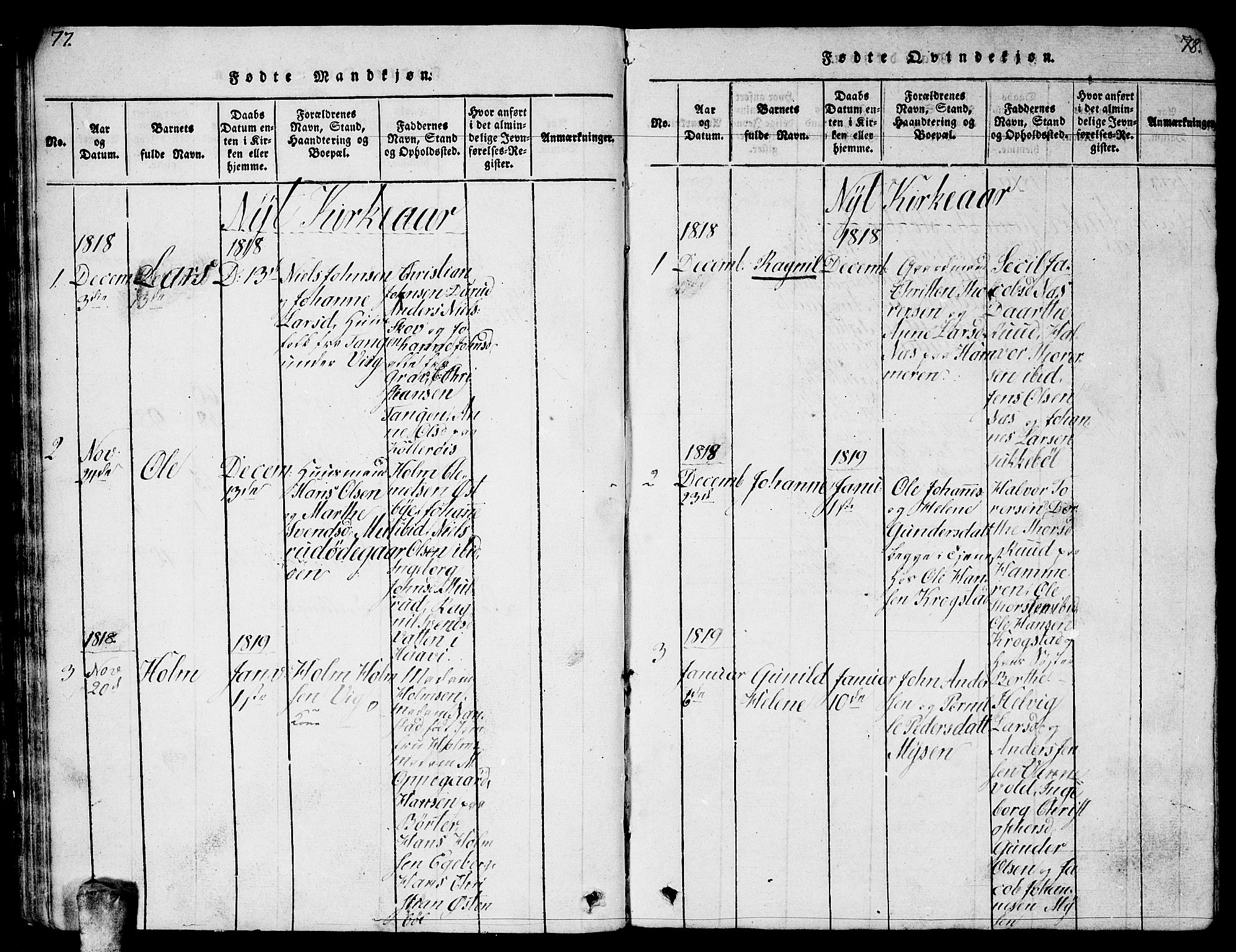 Enebakk prestekontor Kirkebøker, AV/SAO-A-10171c/G/Ga/L0001: Parish register (copy) no. I 1, 1815-1833, p. 77-78