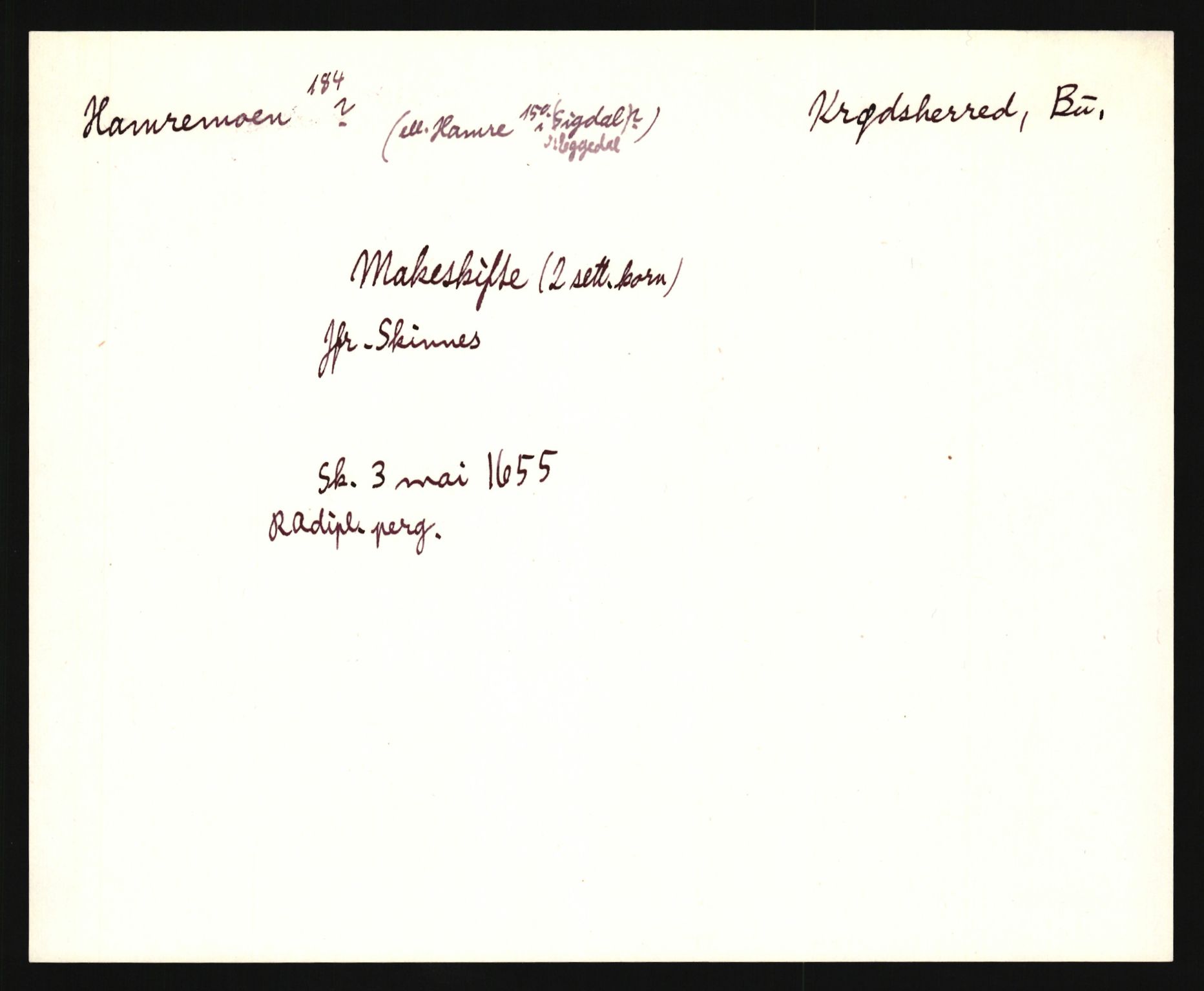 Riksarkivets diplomsamling, AV/RA-EA-5965/F35/F35e/L0014: Registreringssedler Buskerud 3, 1400-1700, p. 435