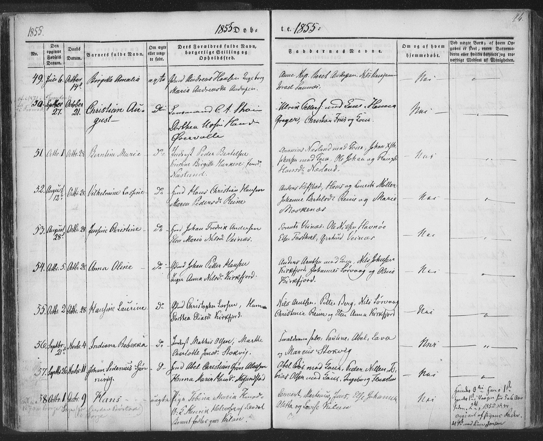 Ministerialprotokoller, klokkerbøker og fødselsregistre - Nordland, AV/SAT-A-1459/885/L1202: Parish register (official) no. 885A03, 1838-1859, p. 84