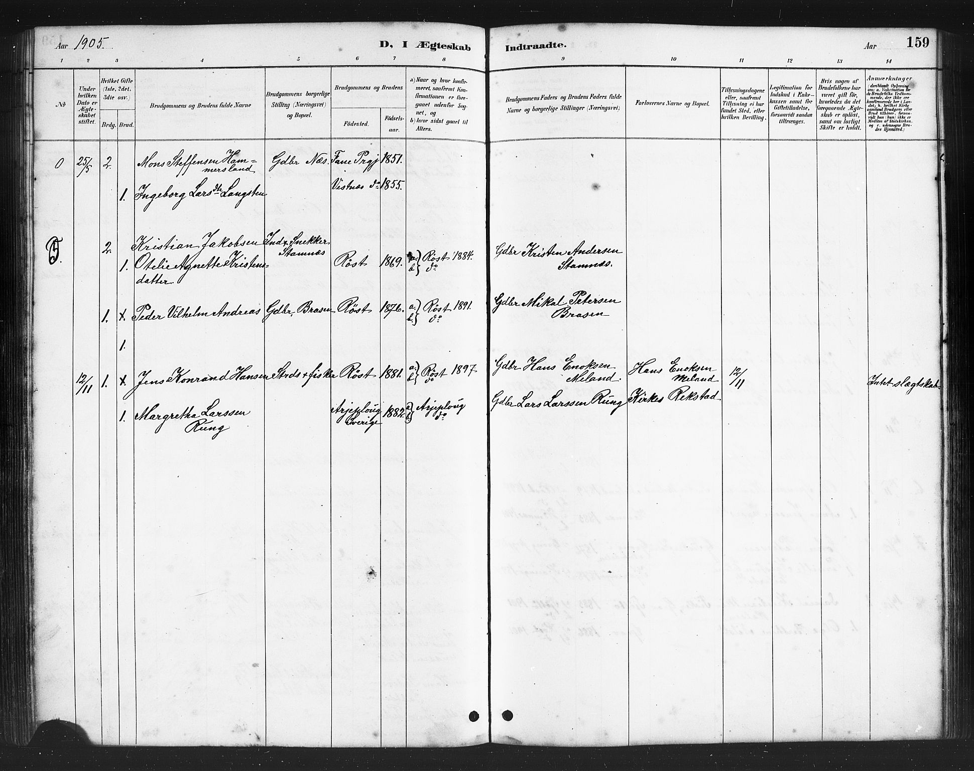 Ministerialprotokoller, klokkerbøker og fødselsregistre - Nordland, AV/SAT-A-1459/808/L0131: Parish register (copy) no. 808C02, 1879-1919, p. 159