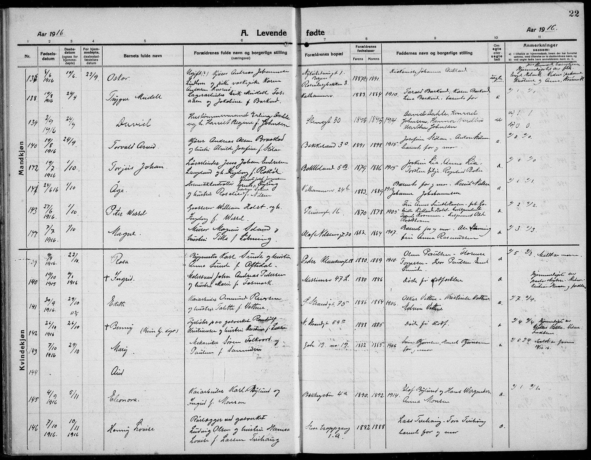 Domkirken sokneprestkontor, SAST/A-101812/001/30/30BB/L0019: Parish register (copy) no. B 19, 1915-1932, p. 22