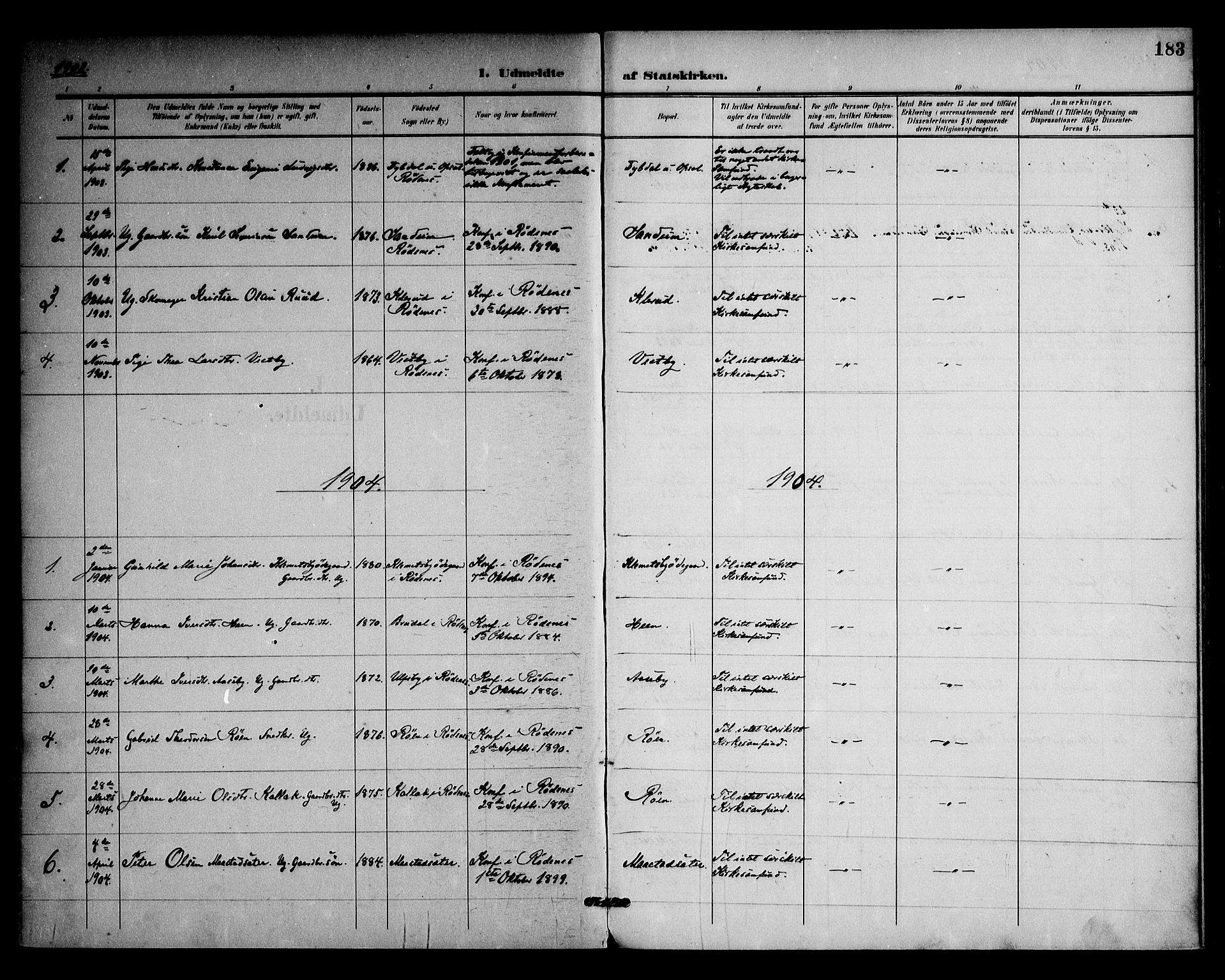 Rødenes prestekontor Kirkebøker, SAO/A-2005/F/Fa/L0011: Parish register (official) no. I 11, 1901-1910, p. 183