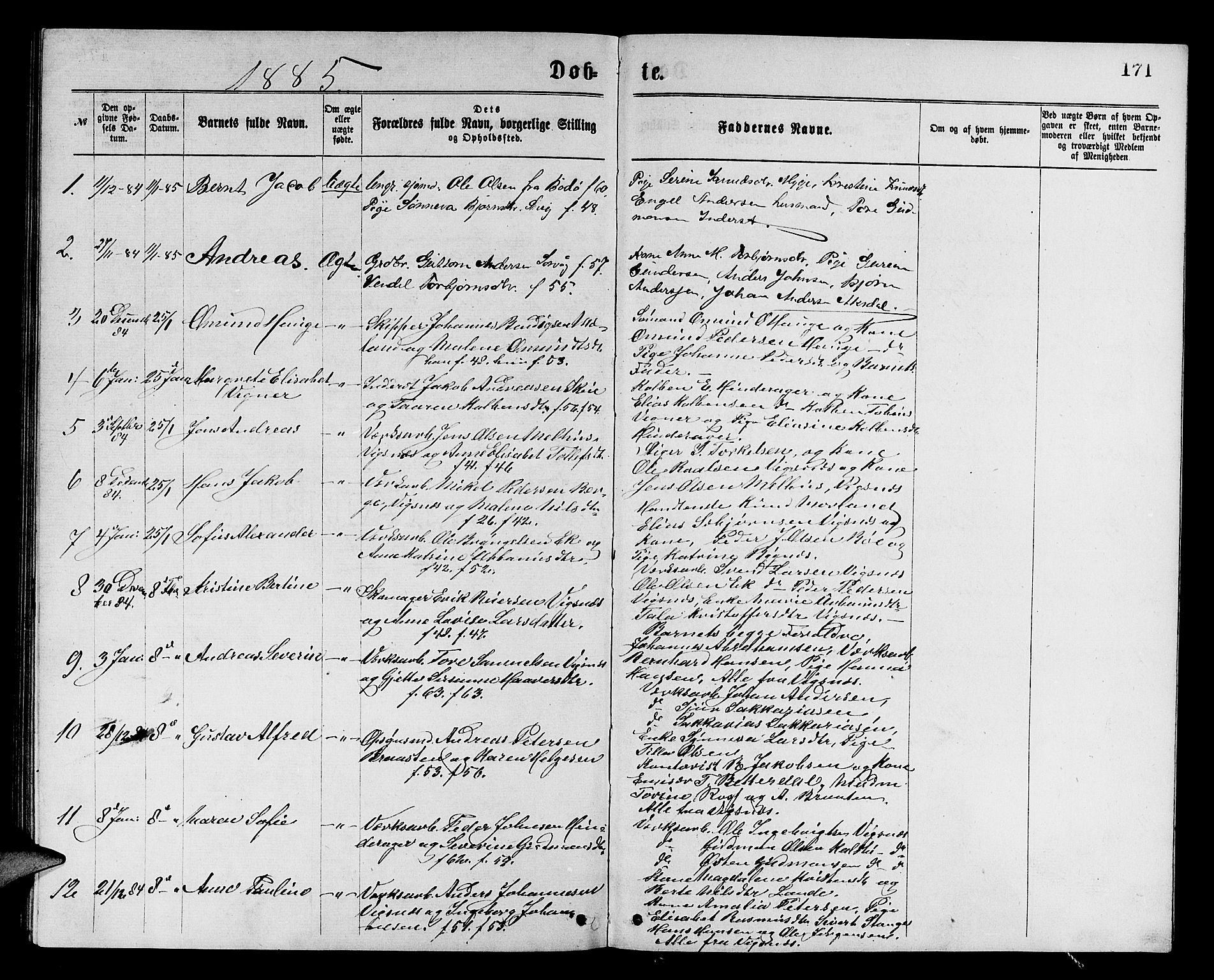 Avaldsnes sokneprestkontor, SAST/A -101851/H/Ha/Hab/L0005: Parish register (copy) no. B 5, 1871-1885, p. 171