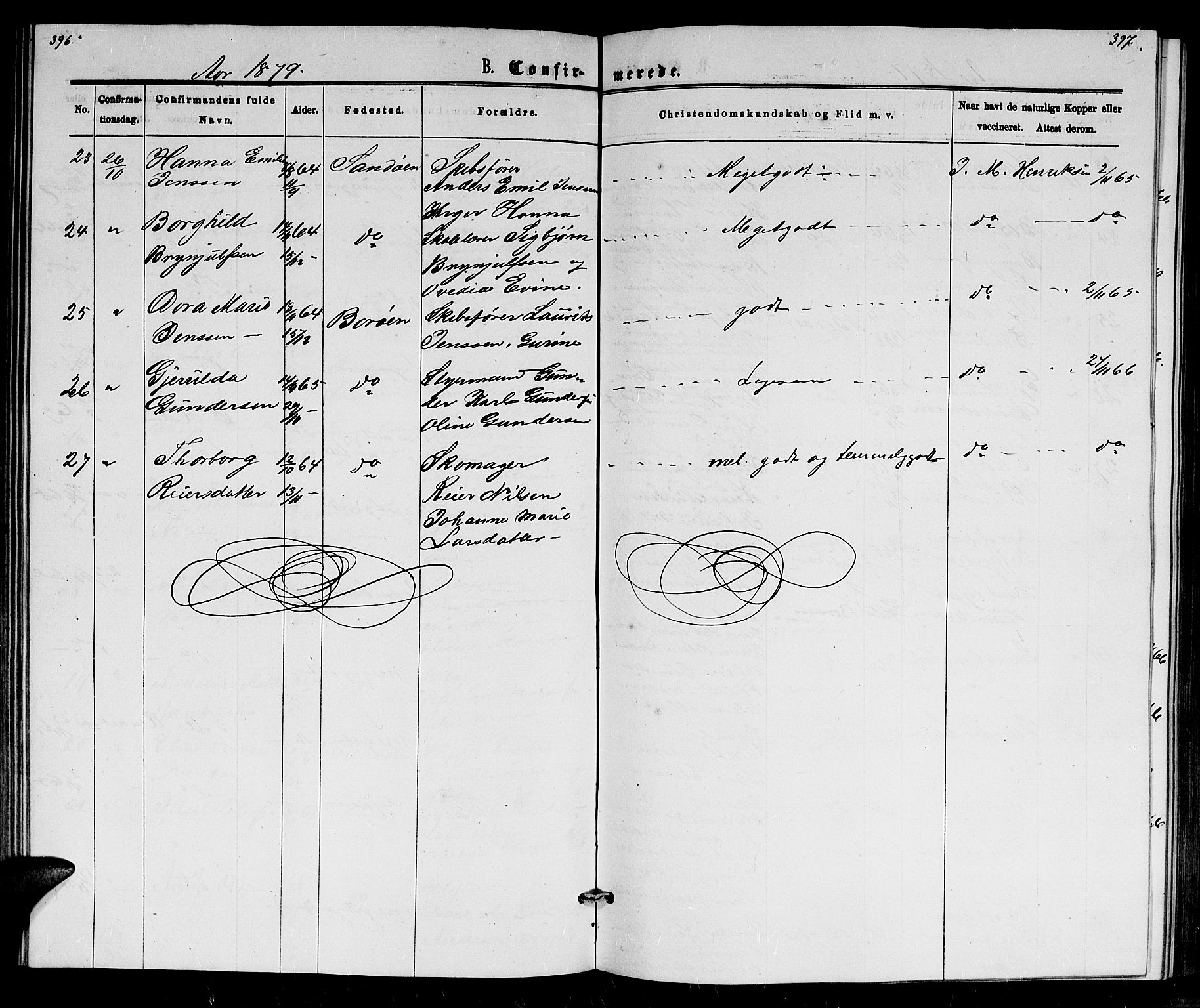 Dypvåg sokneprestkontor, AV/SAK-1111-0007/F/Fb/Fba/L0012: Parish register (copy) no. B 12, 1872-1886, p. 396-397