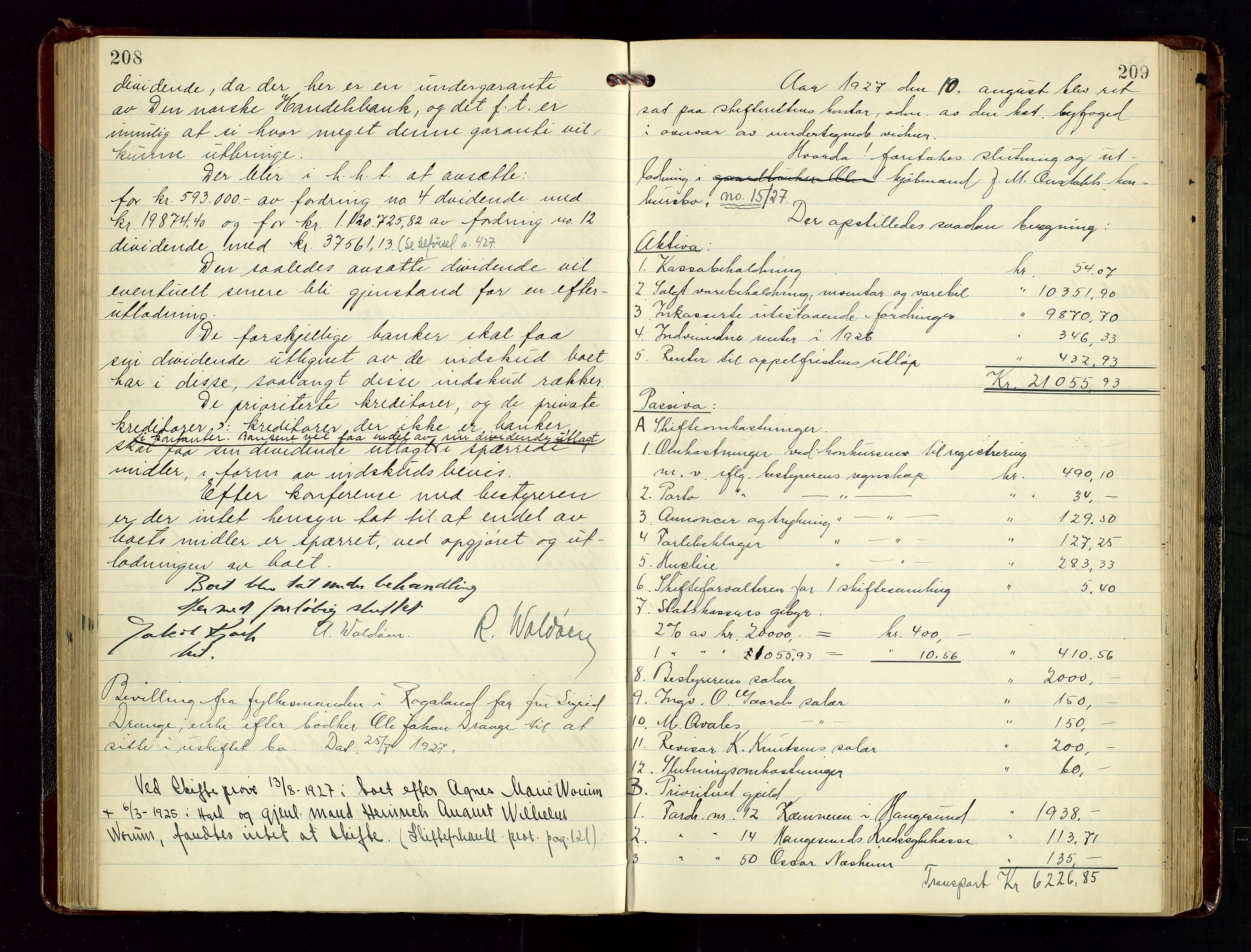 Haugesund tingrett, AV/SAST-A-101415/01/IV/IVD/L0004: Skifteutlodningsprotokoll, med register, 1924-1931, p. 208-209