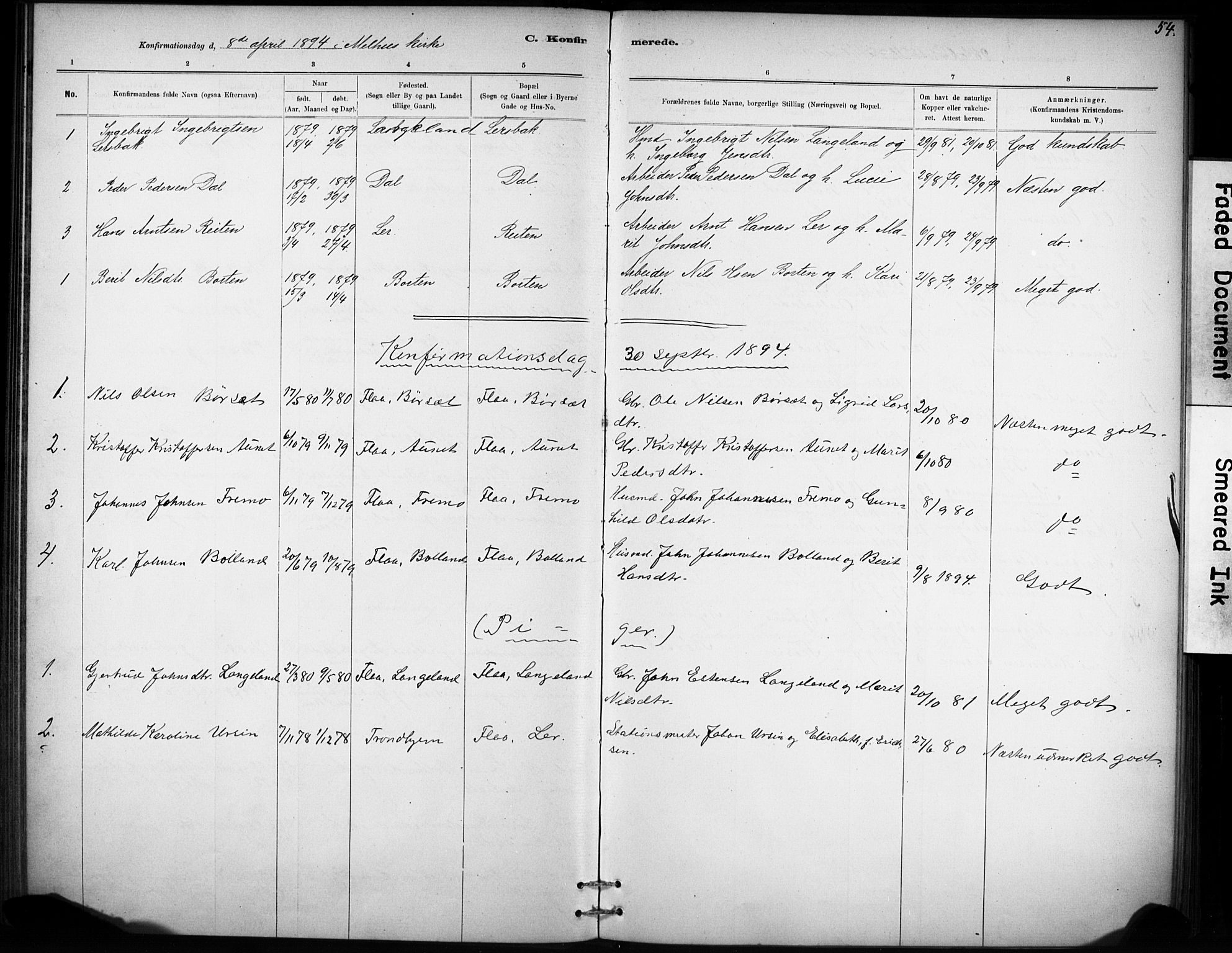 Ministerialprotokoller, klokkerbøker og fødselsregistre - Sør-Trøndelag, SAT/A-1456/693/L1119: Parish register (official) no. 693A01, 1887-1905, p. 54