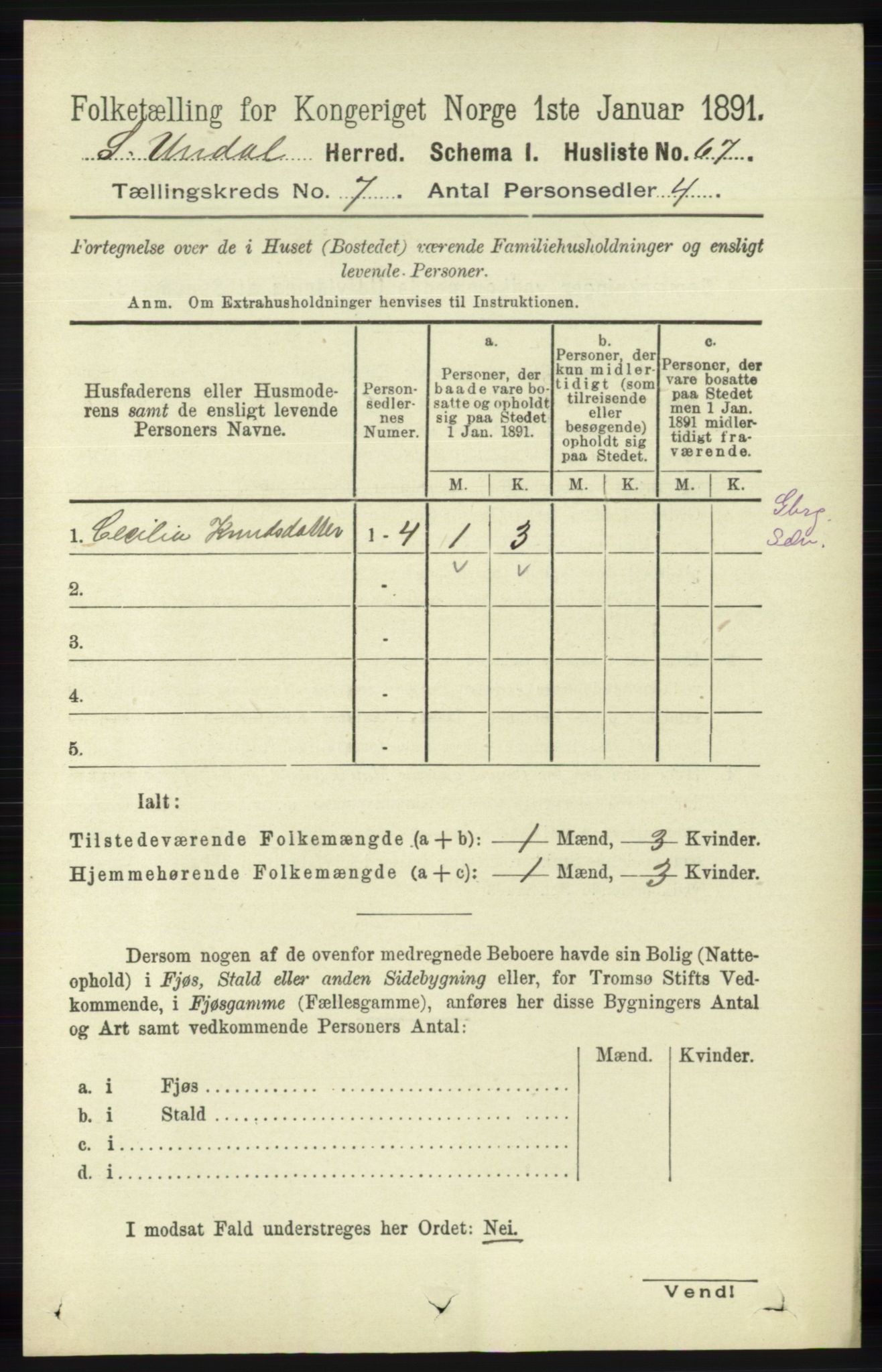 RA, 1891 census for 1029 Sør-Audnedal, 1891, p. 2613