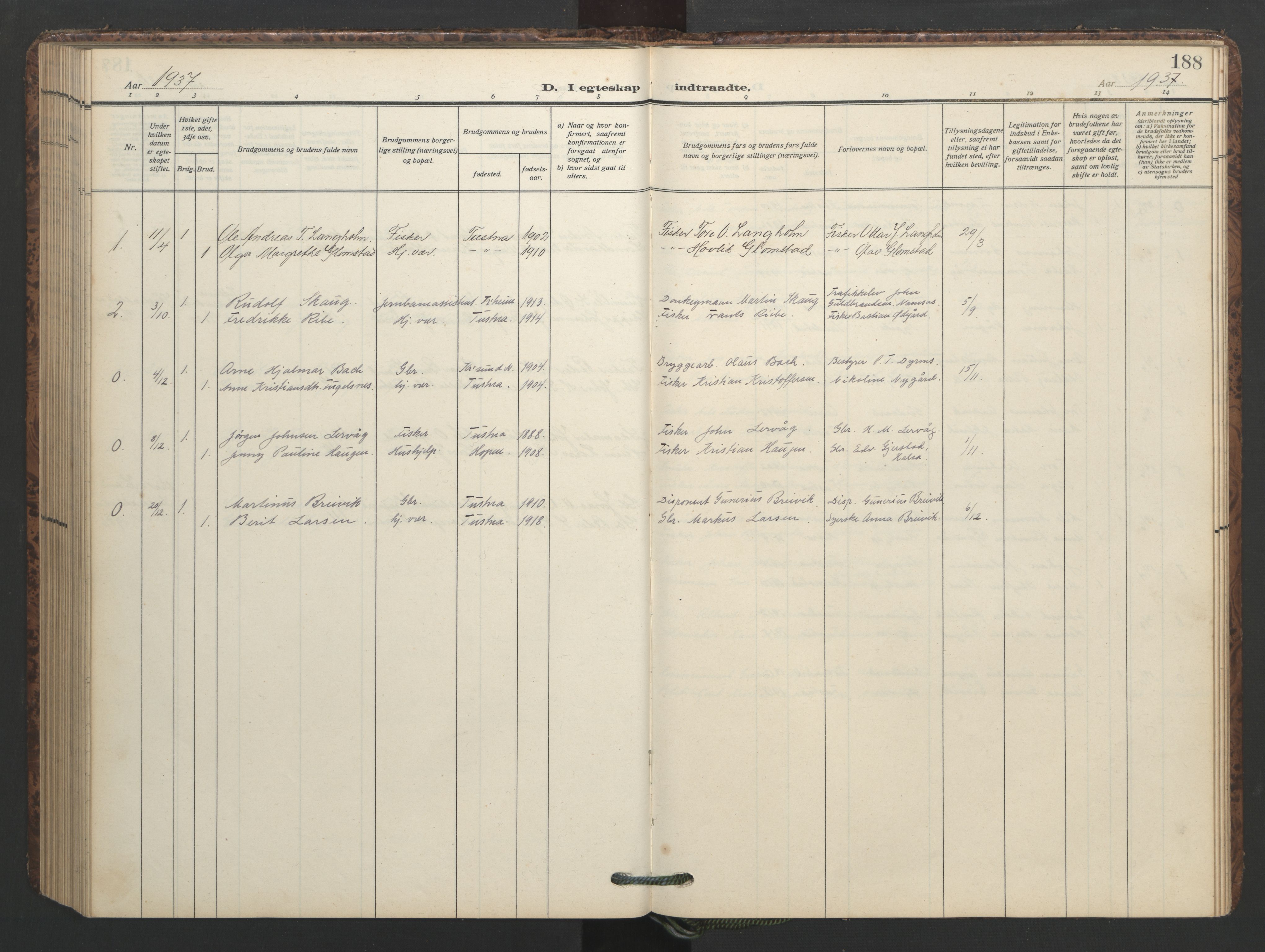 Ministerialprotokoller, klokkerbøker og fødselsregistre - Møre og Romsdal, SAT/A-1454/577/L0897: Parish register (copy) no. 577C01, 1909-1946, p. 188