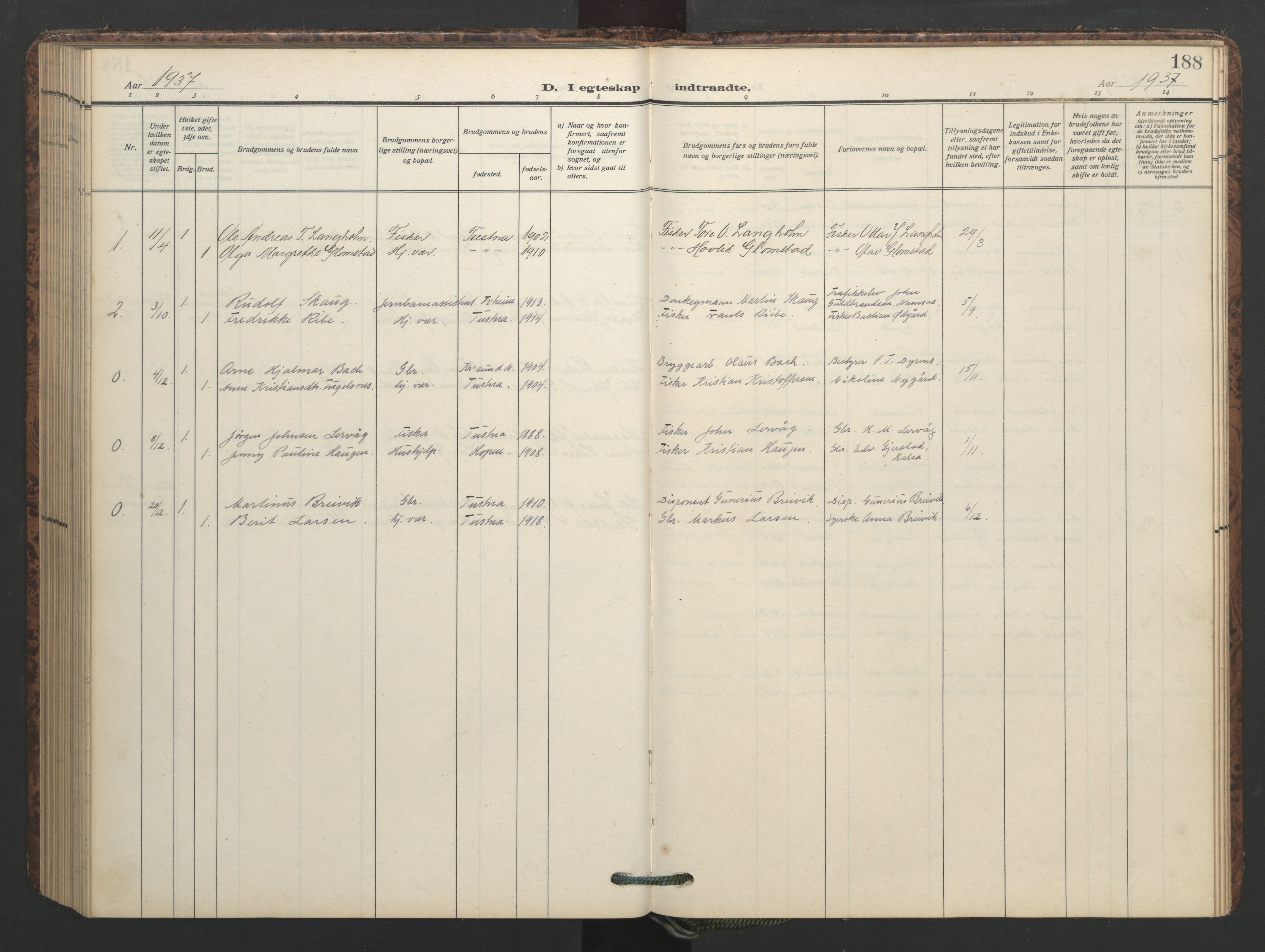 Ministerialprotokoller, klokkerbøker og fødselsregistre - Møre og Romsdal, AV/SAT-A-1454/577/L0897: Parish register (copy) no. 577C01, 1909-1946, p. 188