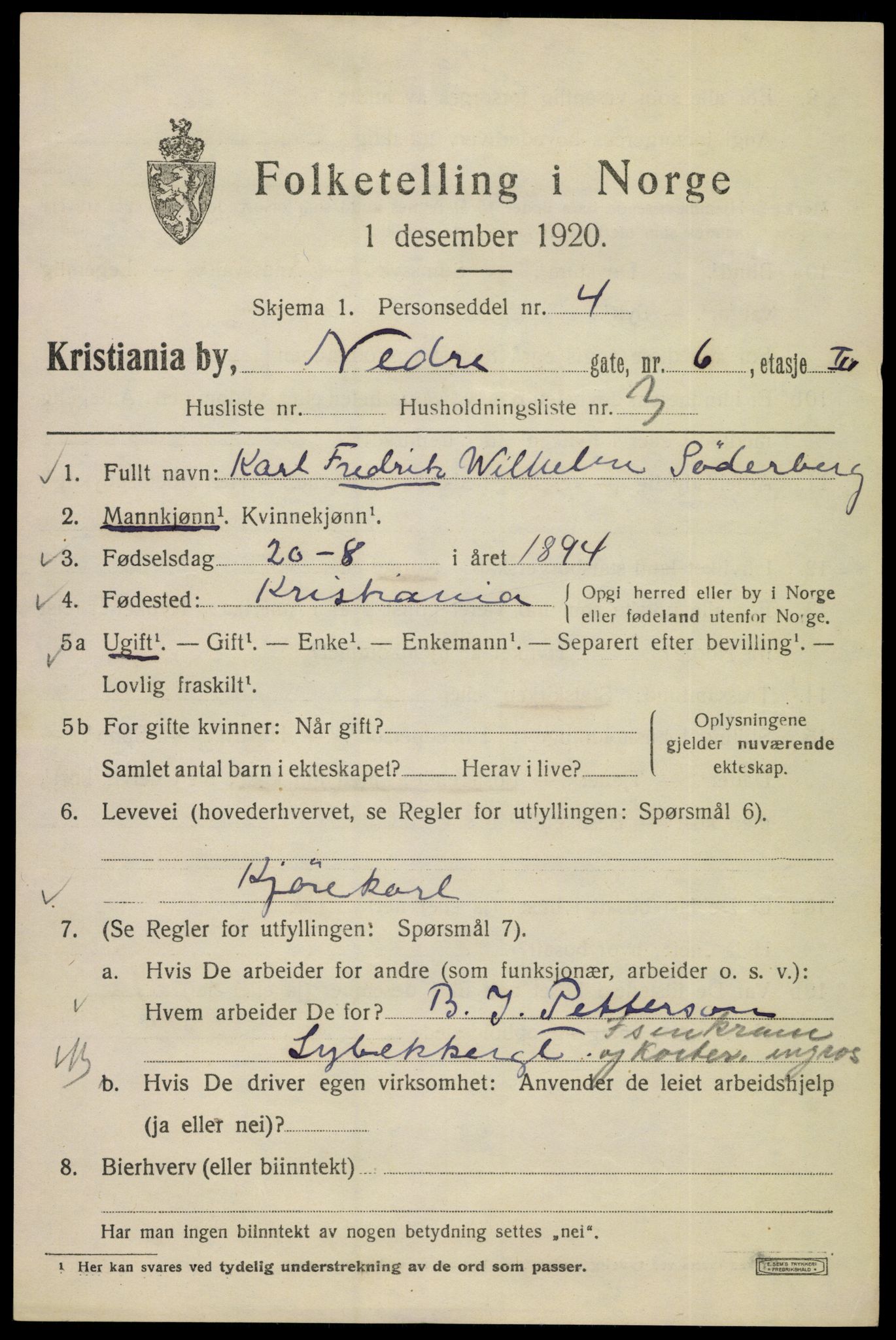 SAO, 1920 census for Kristiania, 1920, p. 410901