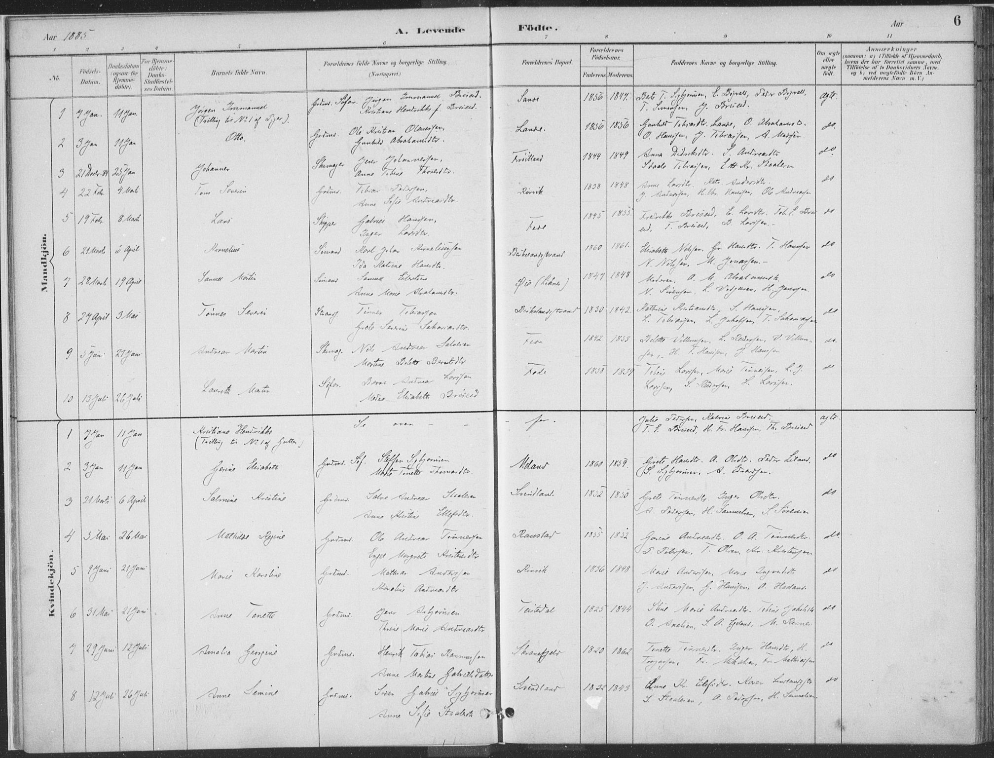 Kvinesdal sokneprestkontor, SAK/1111-0026/F/Fa/Faa/L0004: Parish register (official) no. A 4, 1882-1897, p. 6