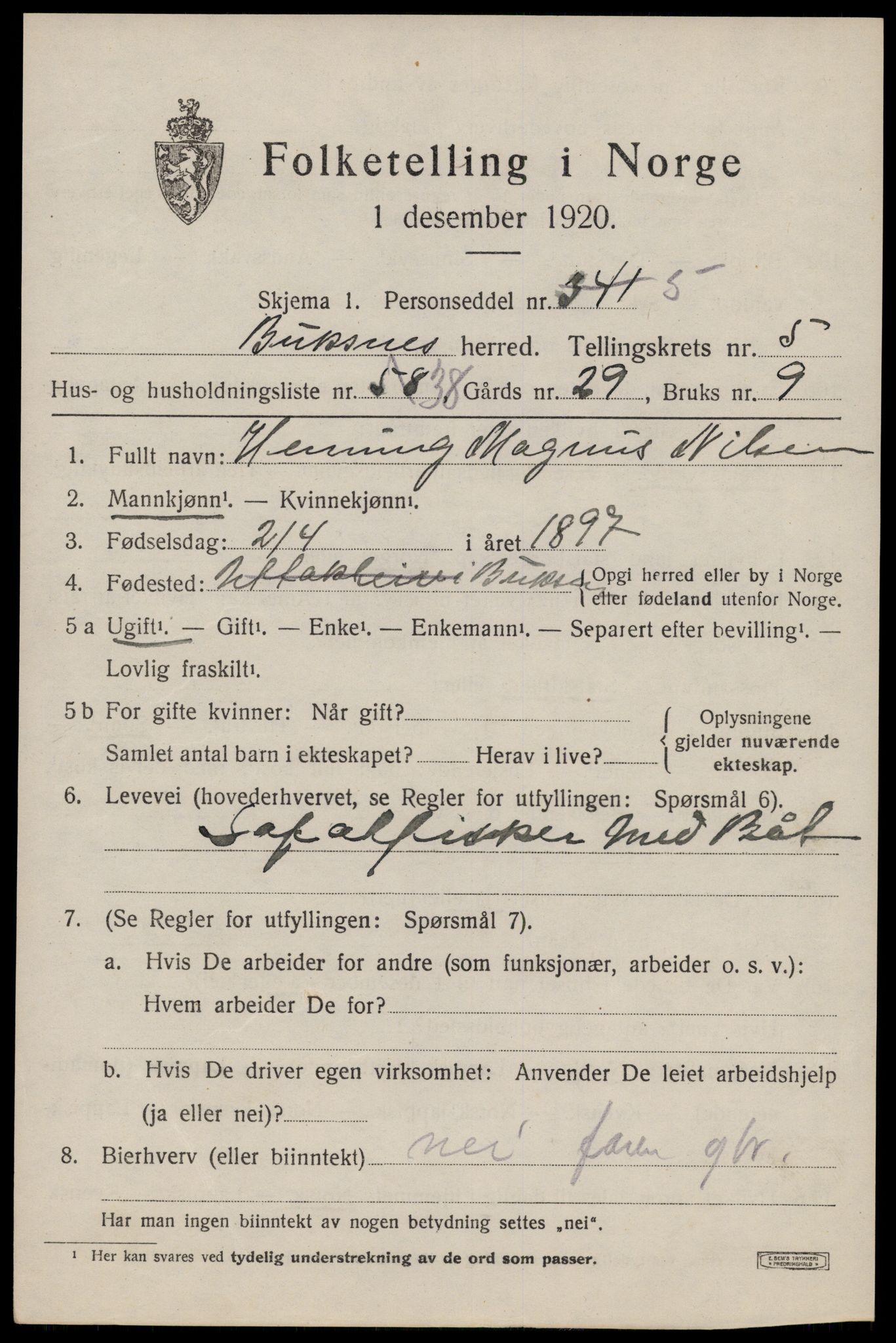 SAT, 1920 census for Buksnes, 1920, p. 5757