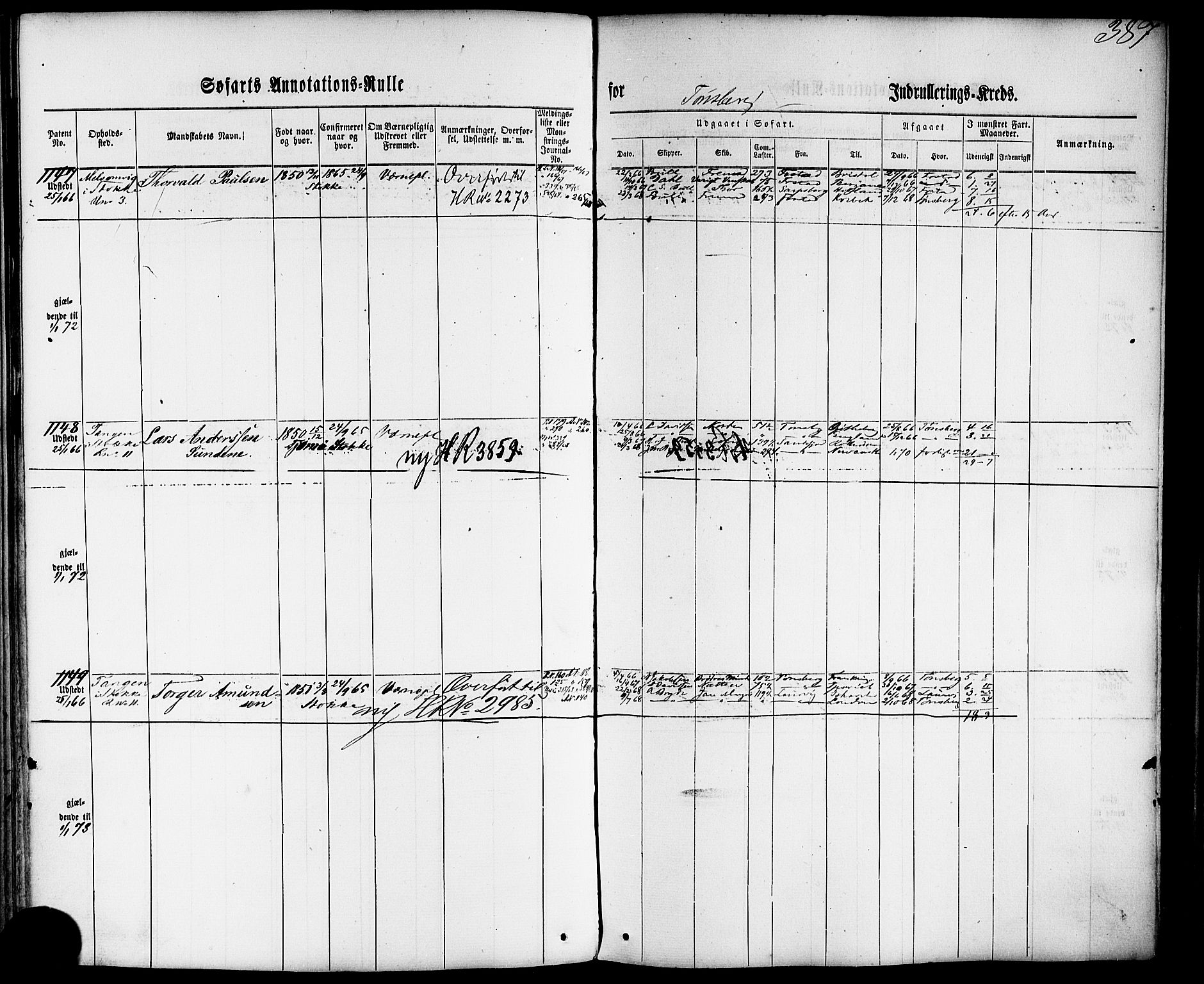 Tønsberg innrulleringskontor, AV/SAKO-A-786/F/Fb/L0001: Annotasjonsrulle Patent nr. 1-1724, 1860-1868, p. 406