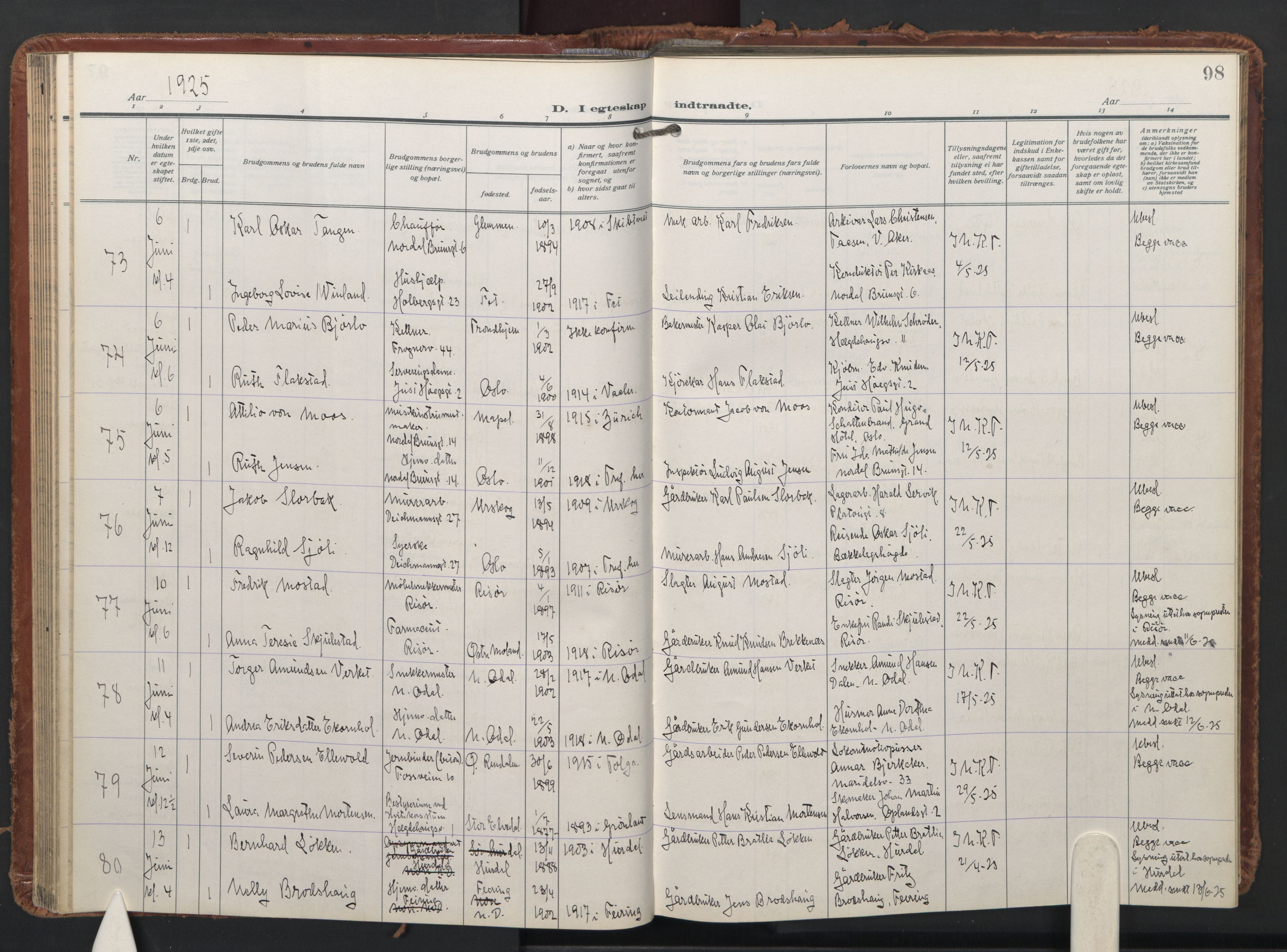 Trefoldighet prestekontor Kirkebøker, AV/SAO-A-10882/F/Fc/L0009: Parish register (official) no. III 9, 1922-1936, p. 98