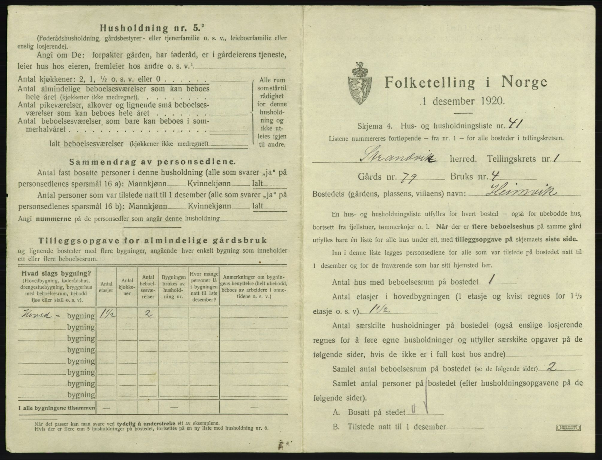 SAB, 1920 census for Strandvik, 1920, p. 108