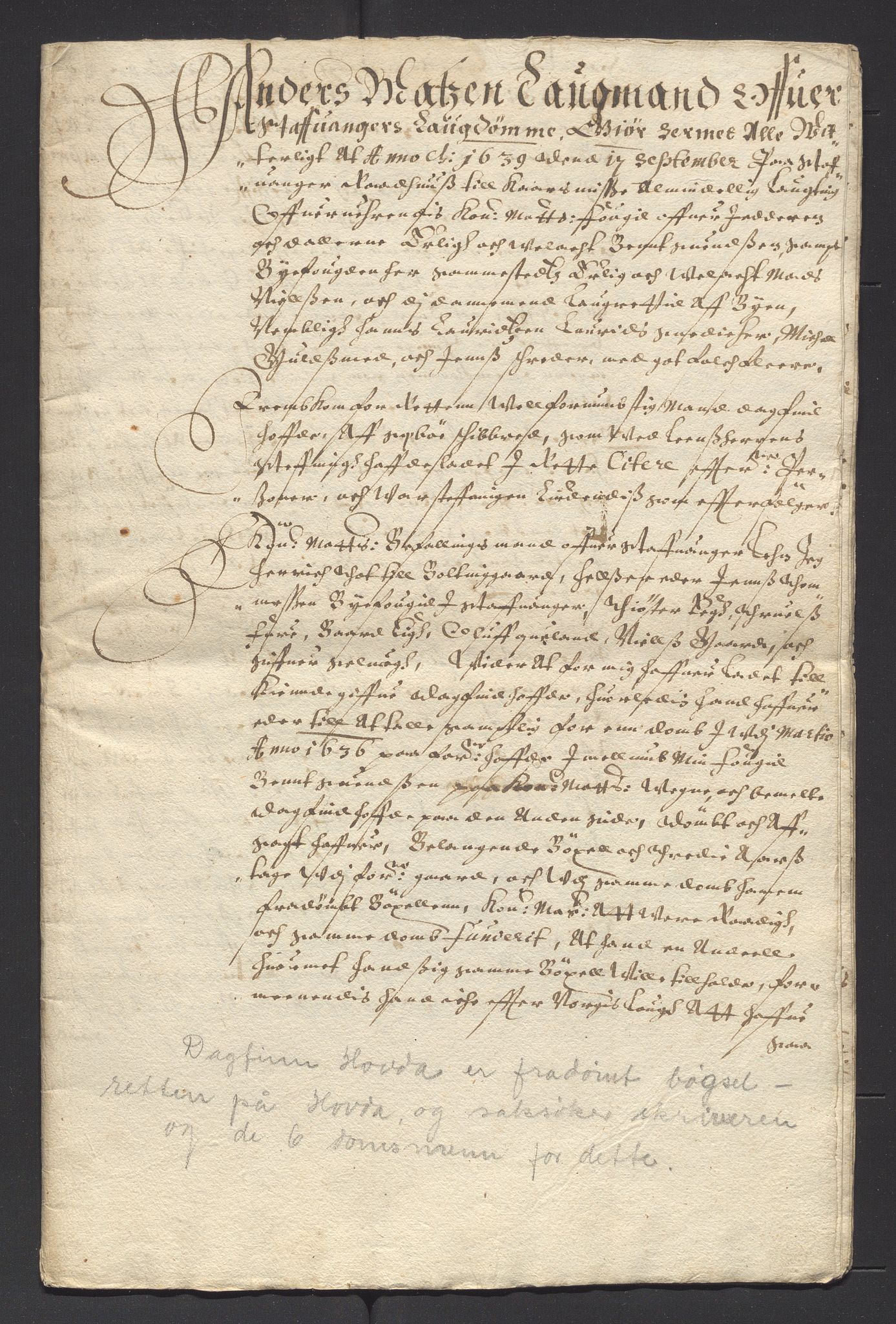 Stavanger len, AV/SAST-A-101870/Oa/L0016: Dommer, brev m.m., 1615-1644, p. 275