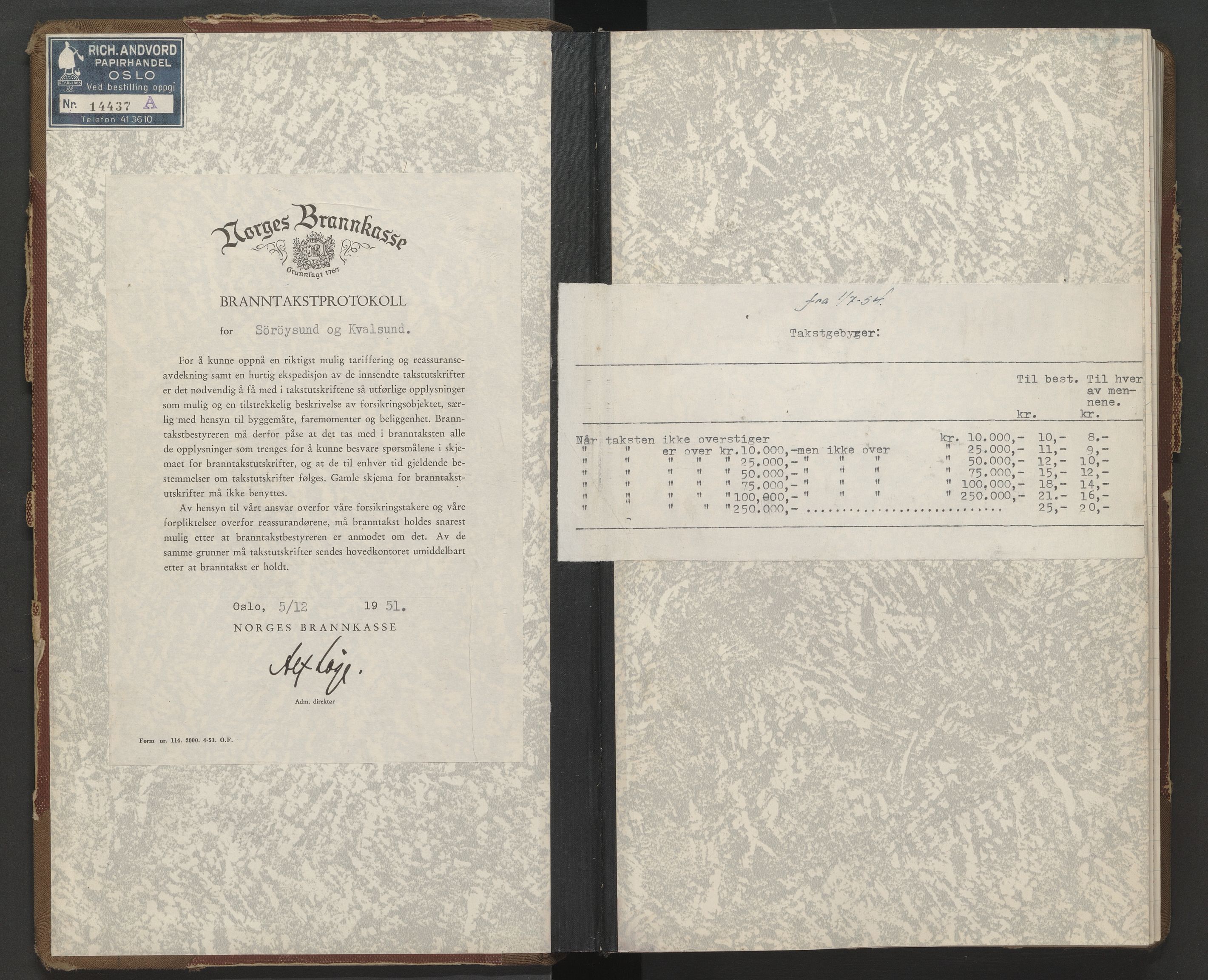 Sørøysund og Kvalsund lensmannskontor, AV/SATØ-SATO-151/1/Fl/L0027: Branntakstprotokoll - Sørøysund og Kvalsund, 1951-1955