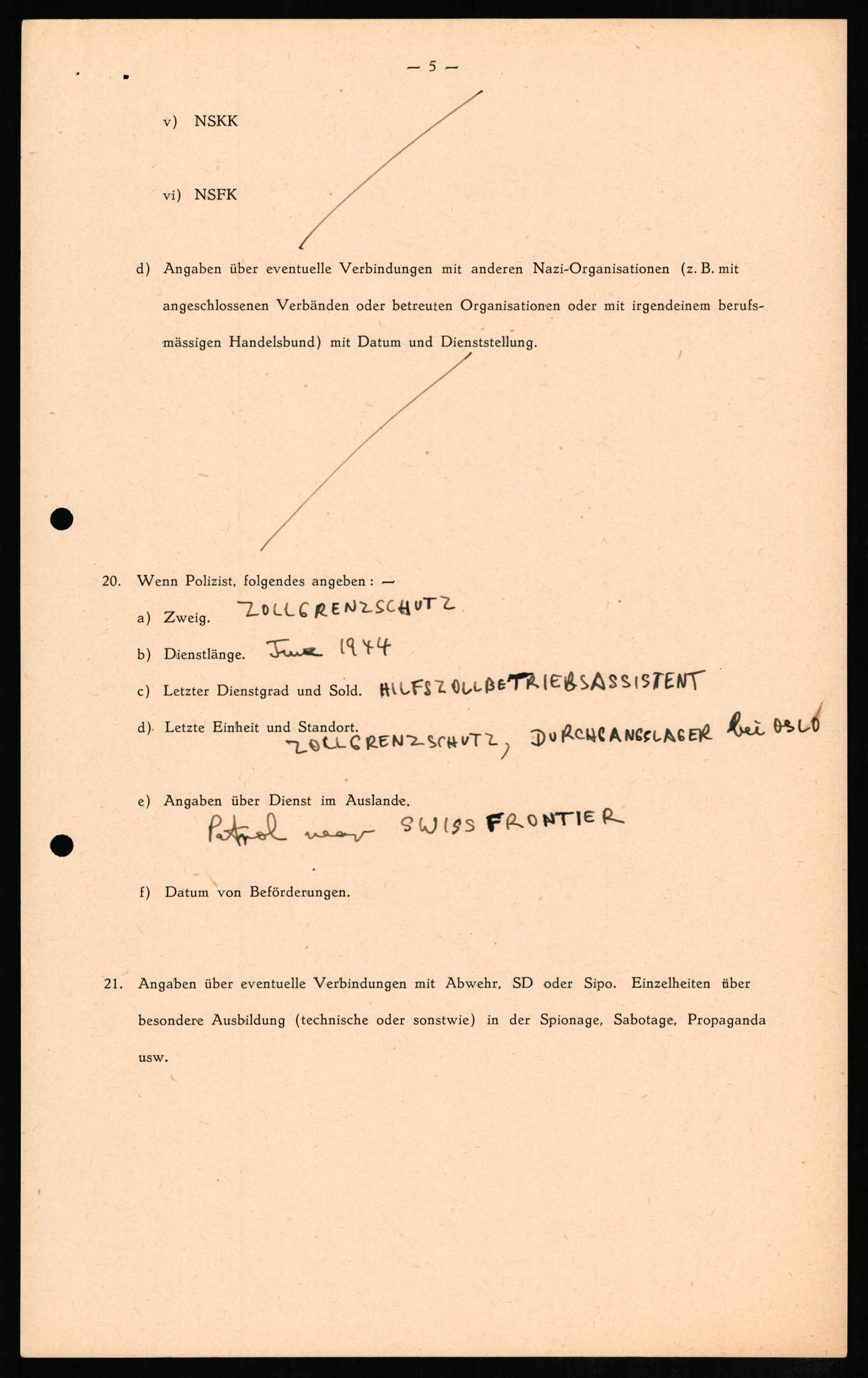 Forsvaret, Forsvarets overkommando II, AV/RA-RAFA-3915/D/Db/L0009: CI Questionaires. Tyske okkupasjonsstyrker i Norge. Tyskere., 1945-1946, p. 421