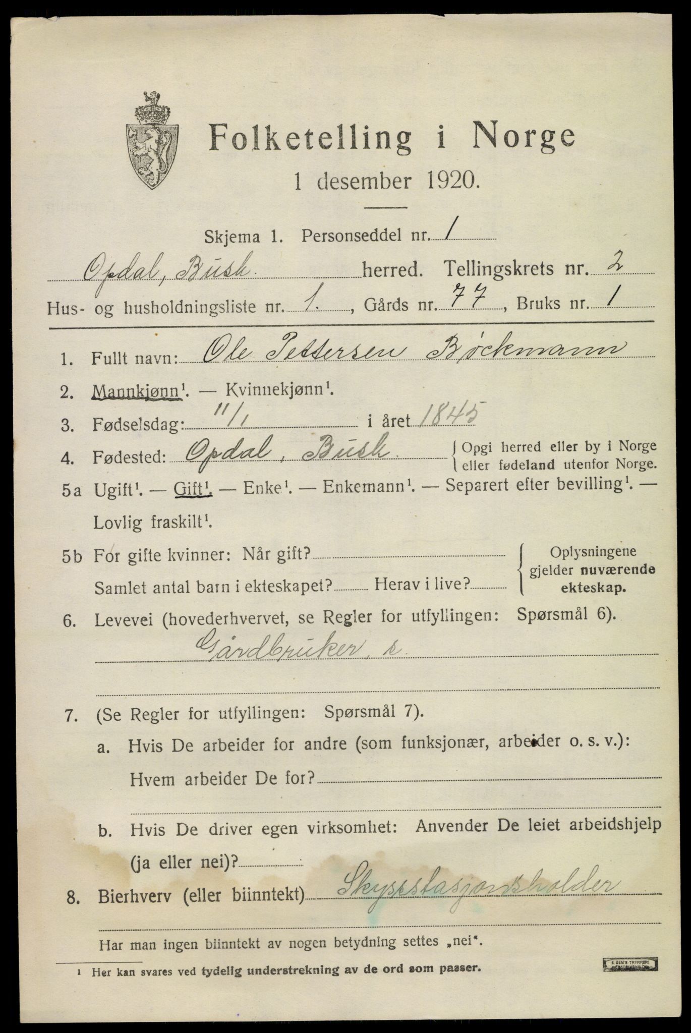 SAKO, 1920 census for Uvdal, 1920, p. 773