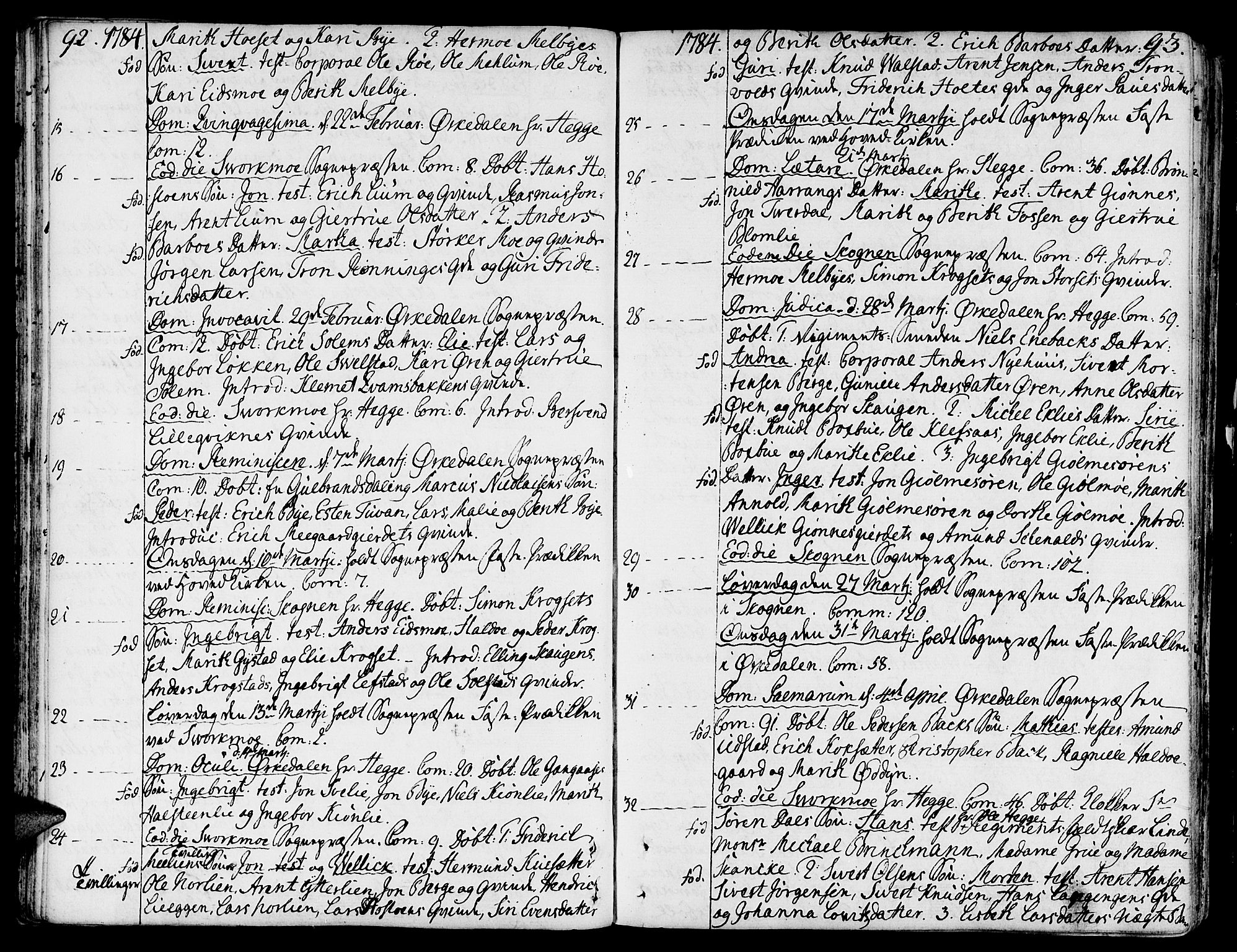 Ministerialprotokoller, klokkerbøker og fødselsregistre - Sør-Trøndelag, SAT/A-1456/668/L0802: Parish register (official) no. 668A02, 1776-1799, p. 92-93