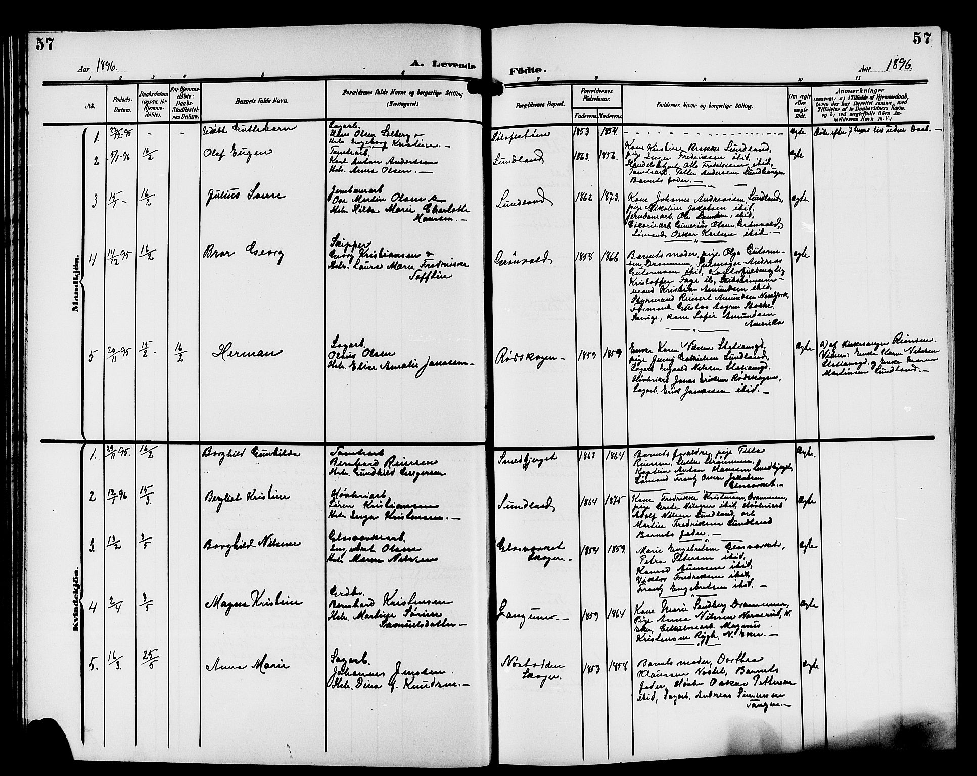 Strømsgodset kirkebøker, AV/SAKO-A-324/G/Ga/L0002: Parish register (copy) no. 2, 1885-1910, p. 57