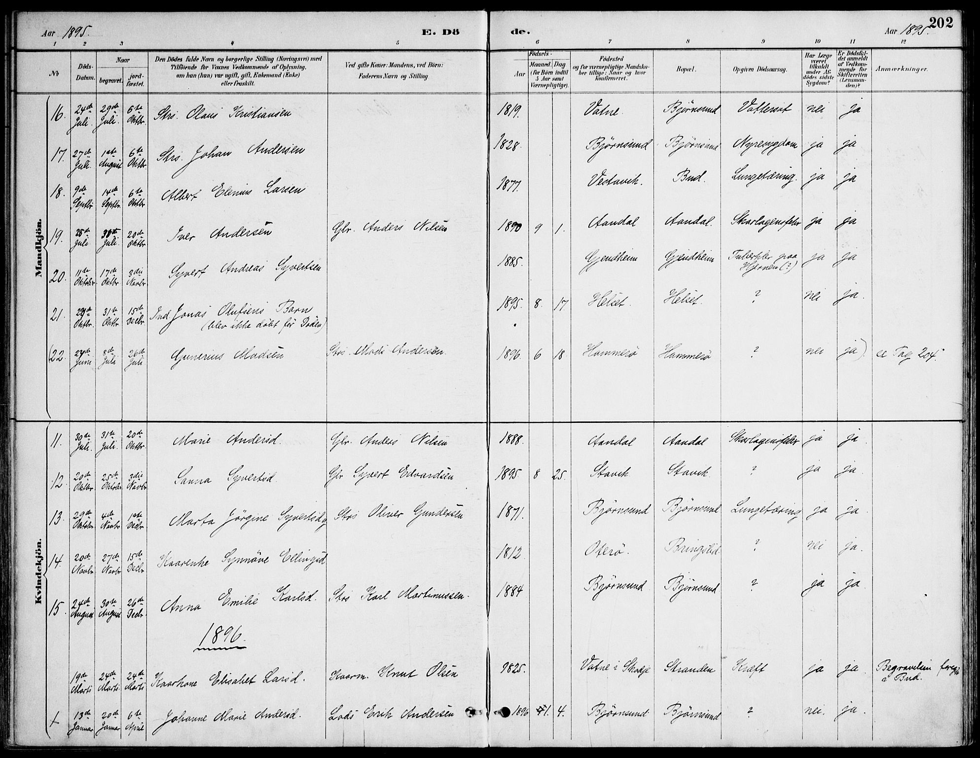 Ministerialprotokoller, klokkerbøker og fødselsregistre - Møre og Romsdal, AV/SAT-A-1454/565/L0750: Parish register (official) no. 565A04, 1887-1905, p. 202