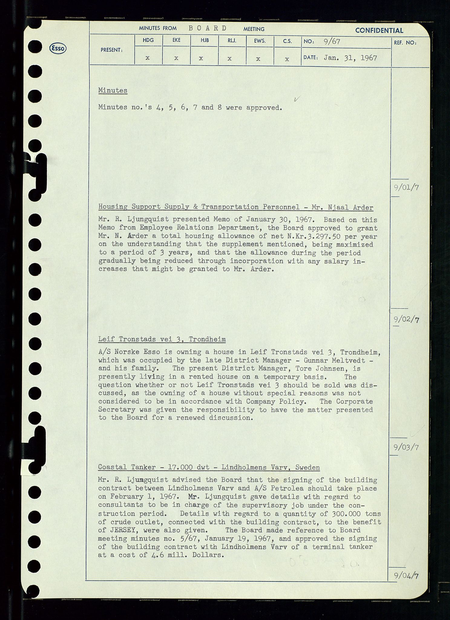 Pa 0982 - Esso Norge A/S, AV/SAST-A-100448/A/Aa/L0002/0003: Den administrerende direksjon Board minutes (styrereferater) / Den administrerende direksjon Board minutes (styrereferater), 1967, p. 17