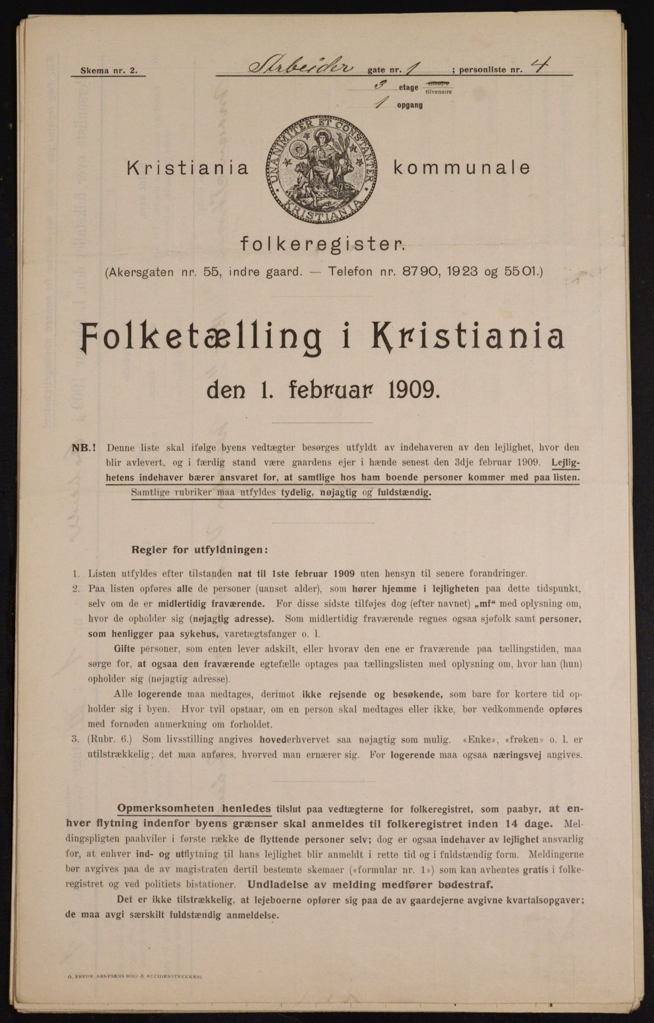 OBA, Municipal Census 1909 for Kristiania, 1909, p. 1418