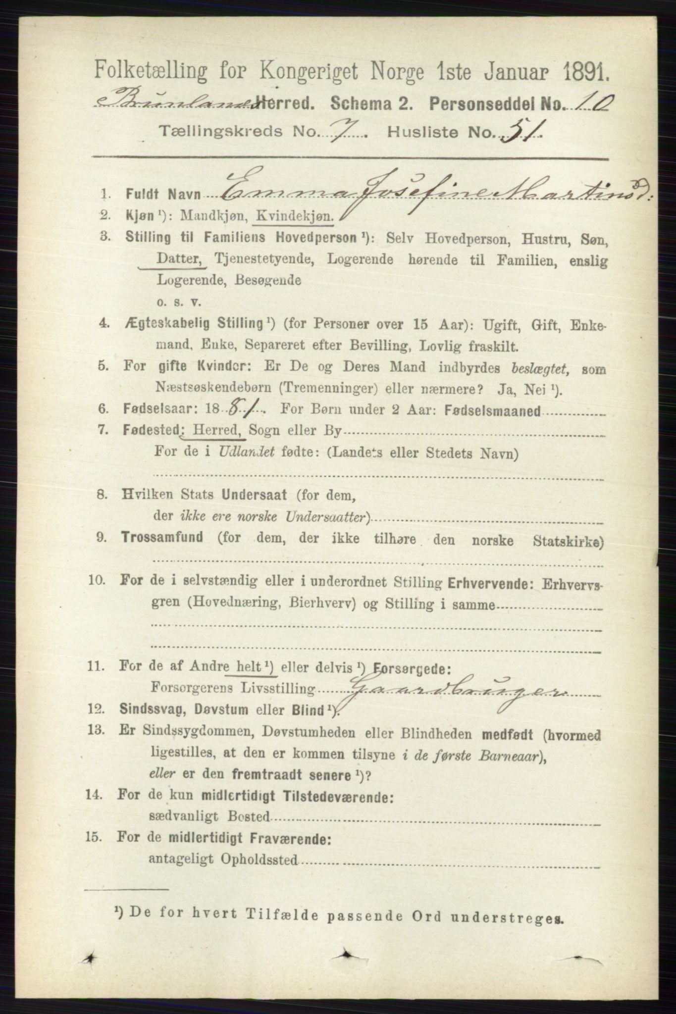 RA, 1891 census for 0726 Brunlanes, 1891, p. 3294